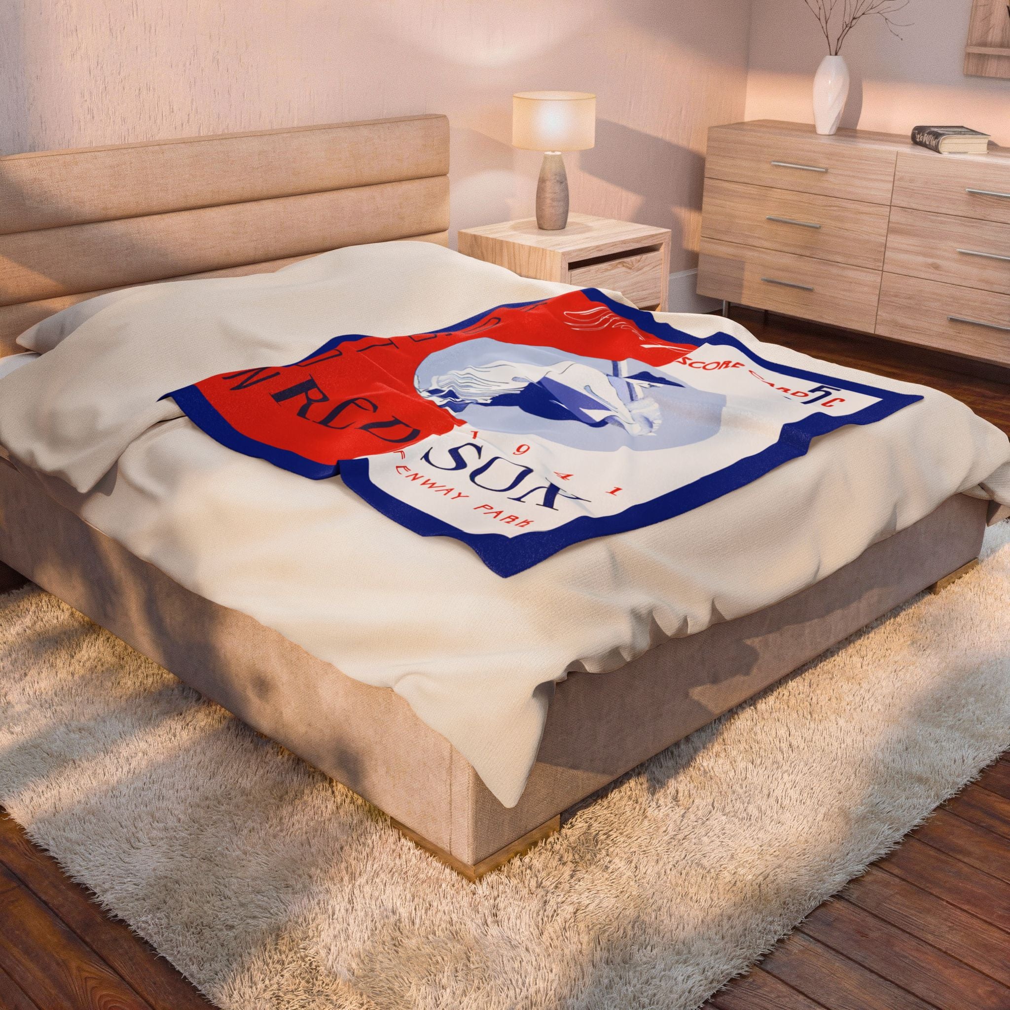 Velveteen Plush Blanket, 1941 Boston Red Sox Baseball Throw, Vintage Sports Bedding, Cozy Baseball Fan Gift, Home Decor Blanket, Bedroom