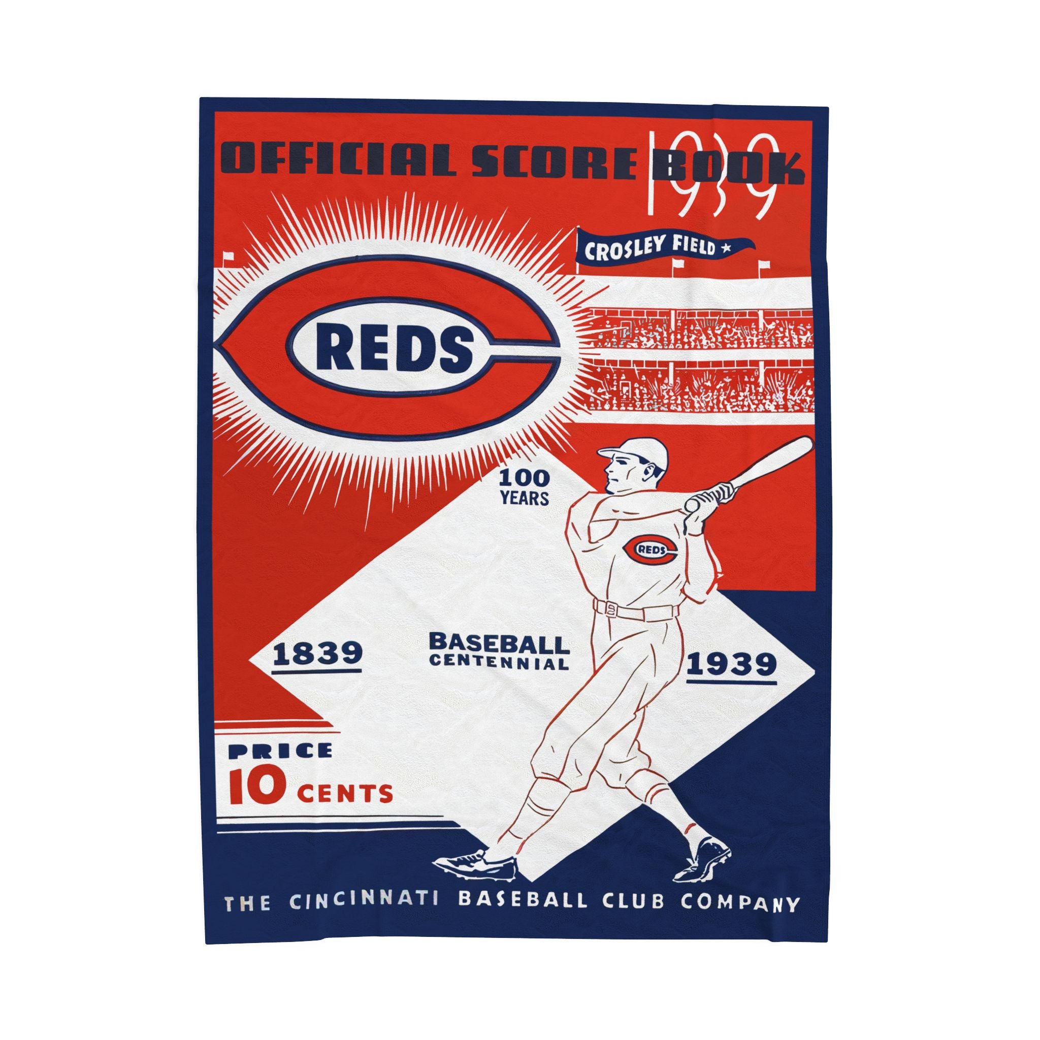 Velveteen Plush Blanket, Cincinnati Reds ScoreBook Cover Design, Baseball Fan Gift, Soft Throw Blanket, Home Decor, Vintage Sports