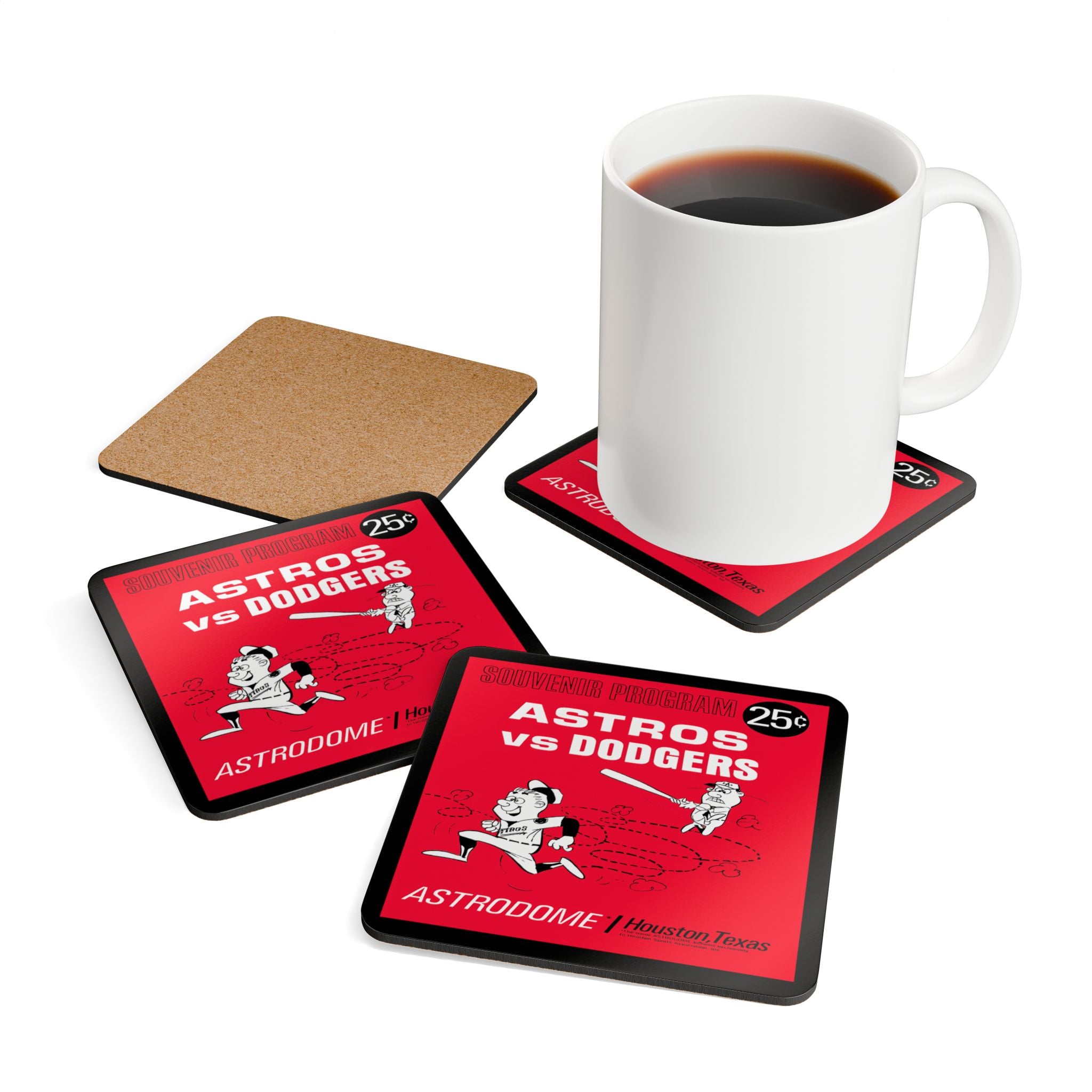 1966 Vintage Houston Astros - Los Angeles Dodgers Program Cover - Corkwood Coaster Set