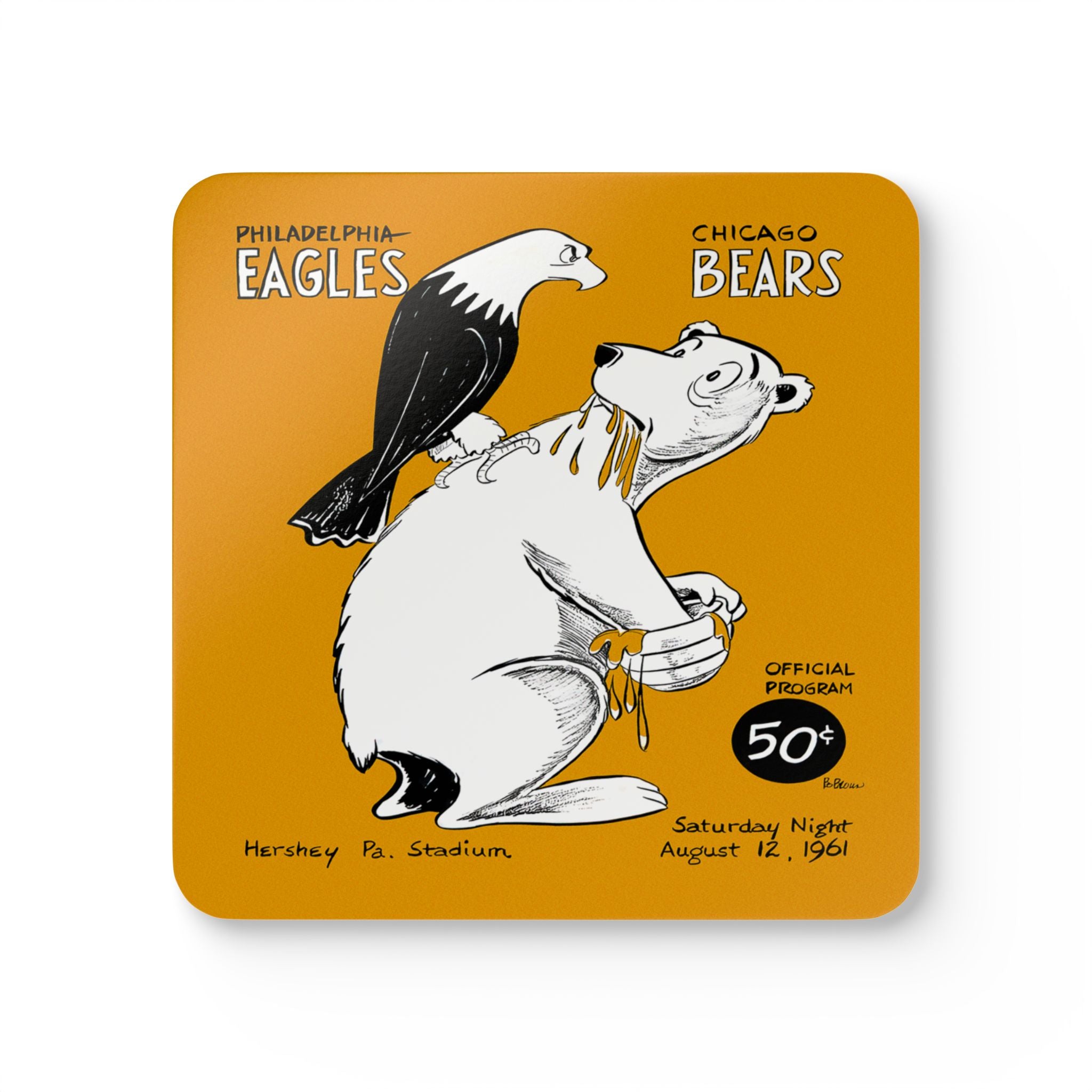 1961 Vintage Chicago Bears - Philadelphia Eagles Football Program Cover - Corkwood Coaster Set