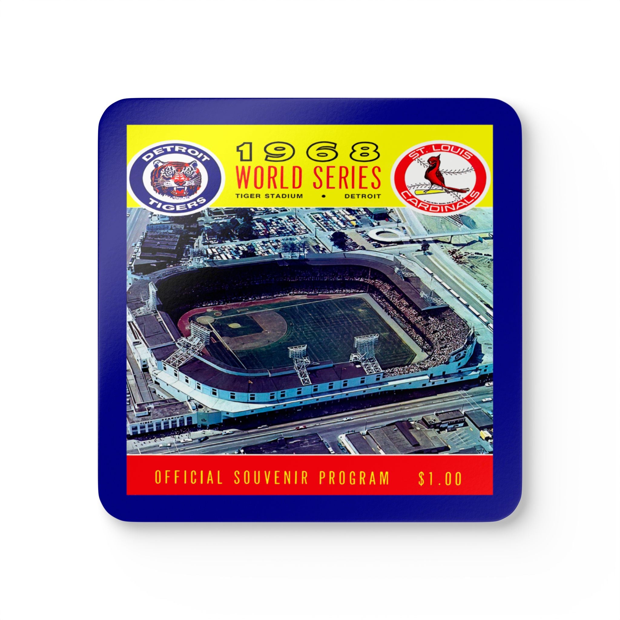 1968 Vintage Detroit Tigers - St. Louis Cardinals World Series Program Cover  - Corkwood Coaster Set
