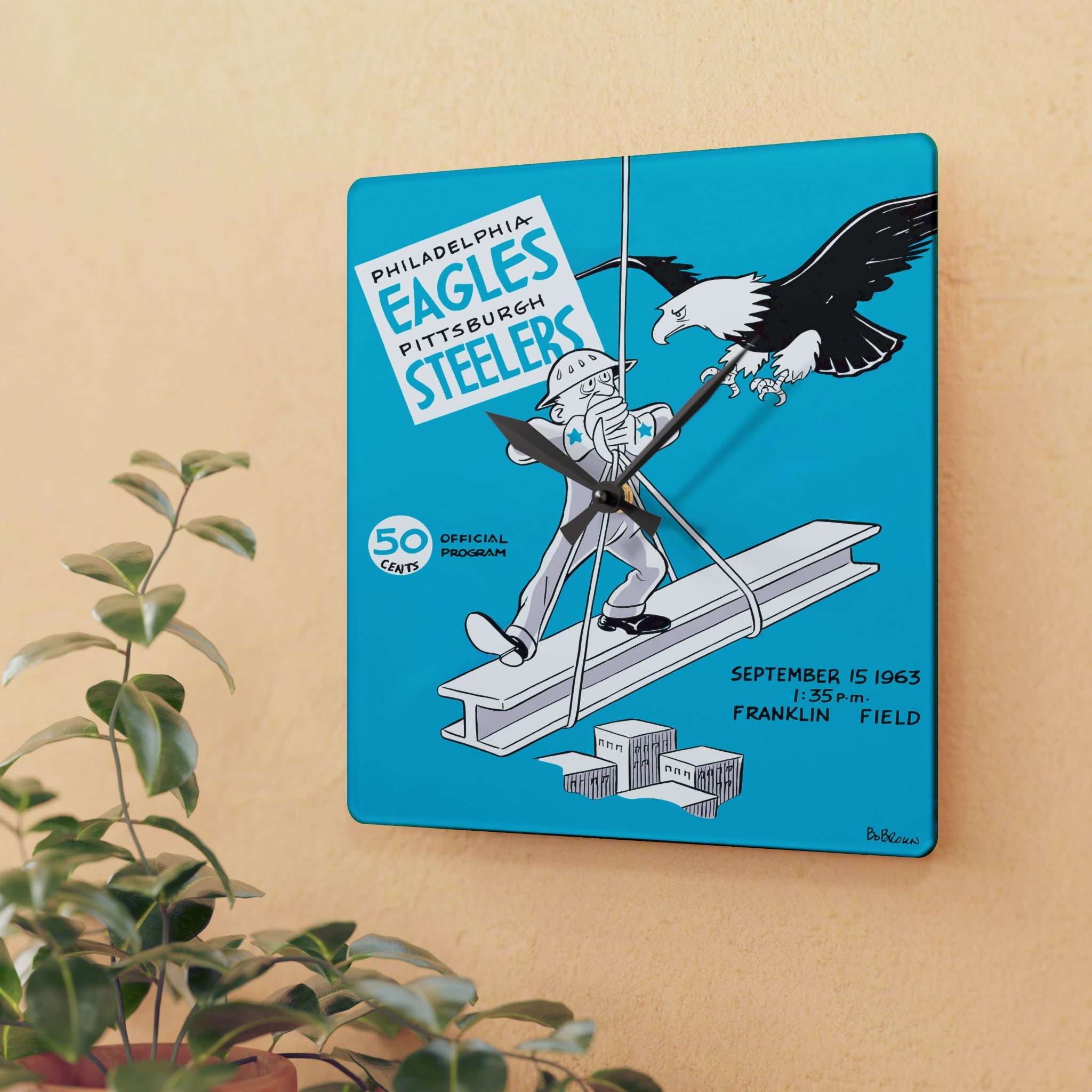 1963 Vintage Philadelphia Eagles - Pittsburgh Steelers Football Program Cover - Acrylic Wall Clock
