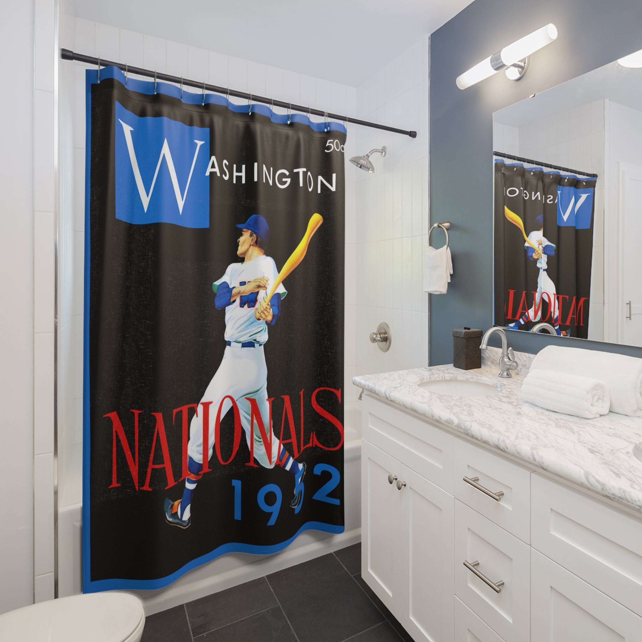 Vintage 1952 Baseball Washington Nationals Shower Curtain, Sports Fan Bathroom Decor, Baseball Memorabilia Home Decoration, Unique Gift for