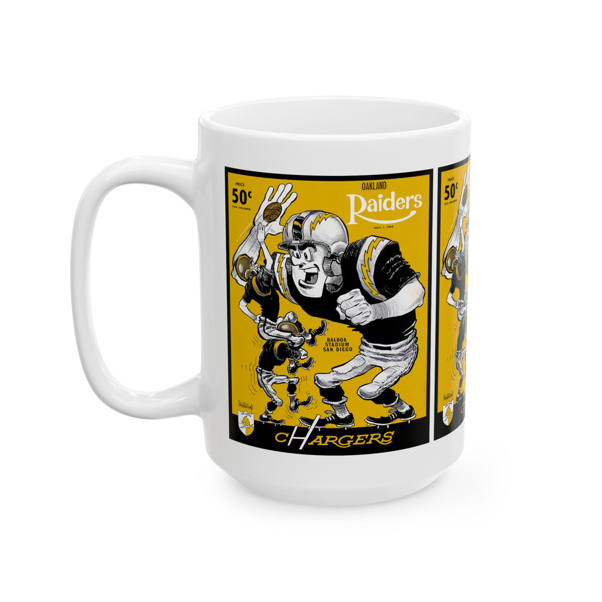 Ceramic Mug, 1964 San Diego Chargers Football Oakland Raiders, Coffee Cup, Sports Fan Gift, Vintage Football Memorabilia, Retro Design
