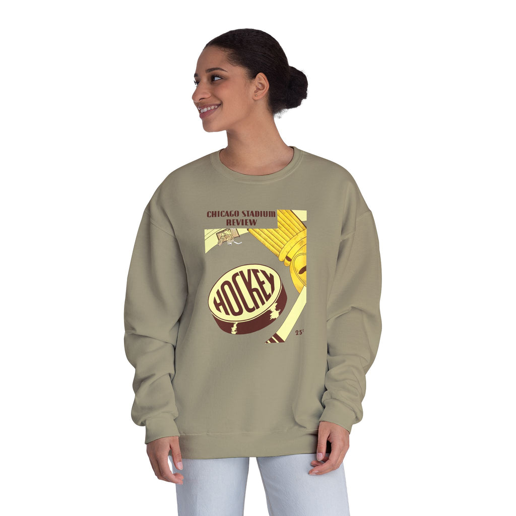 1947-1948 Vintage Chicago Black Hawks Hockey Program Cover  -  NuBlend® Crewneck Sweatshirt