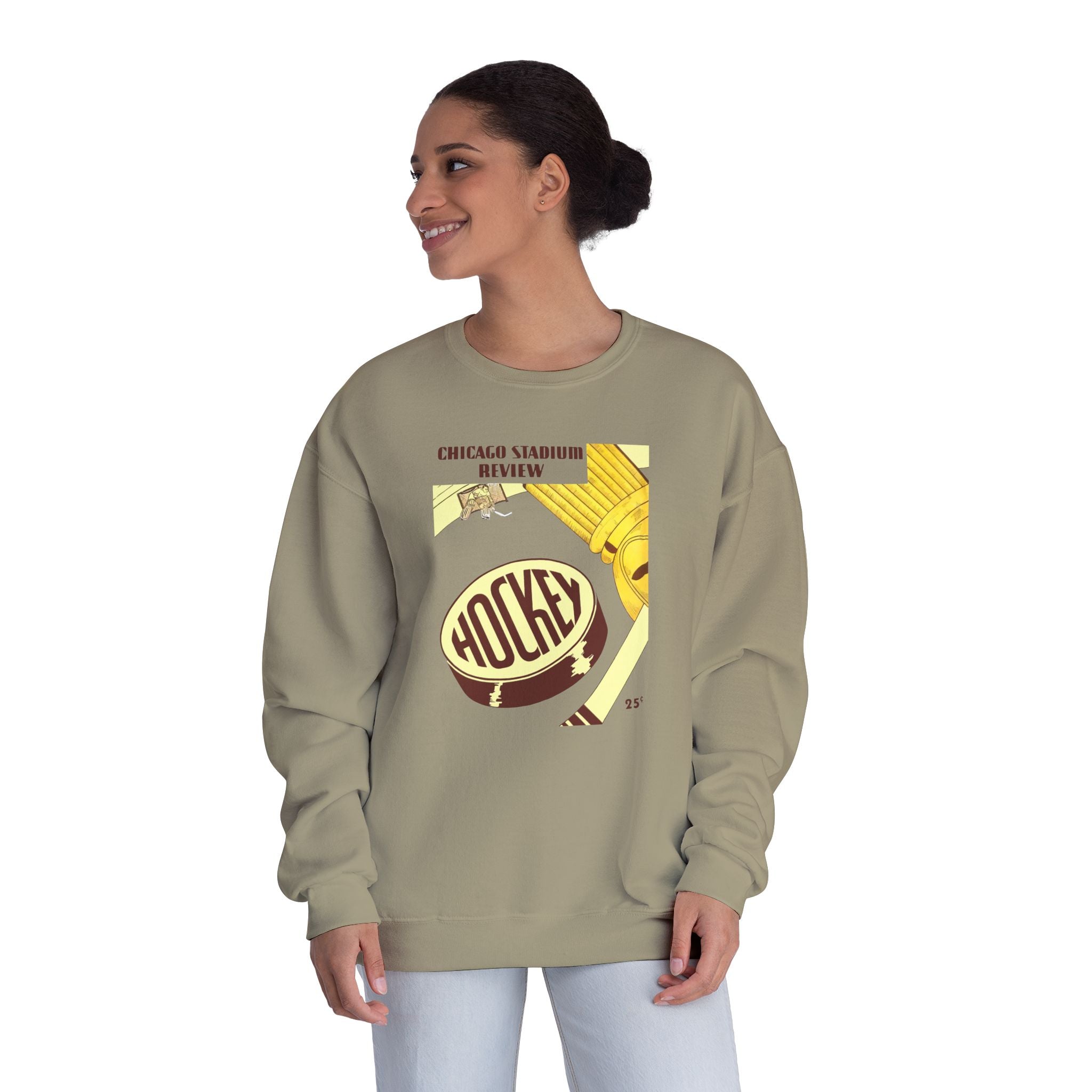 1947-1948 Vintage Chicago Black Hawks Hockey Program Cover  -  NuBlend® Crewneck Sweatshirt