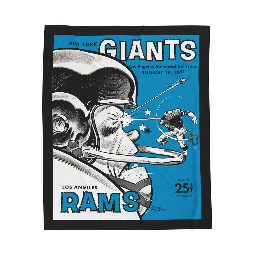 1961 Vintage Giants vs Rams Football Velveteen Plush Blanket — Retro Game Program Design