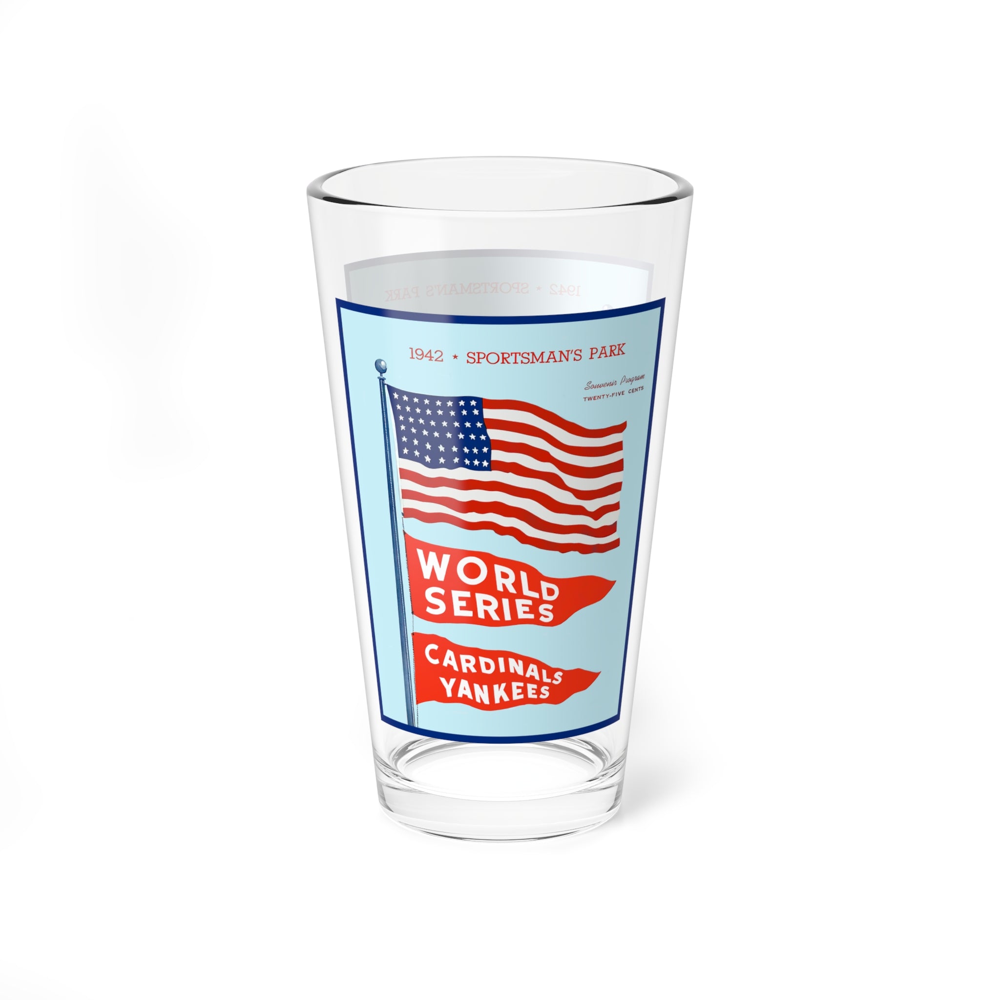 Mixing Glass, 16oz - 1942 Baseball World Series Yankees-Cardinals, Sports Memorabilia Drinkware, Baseball Fan Gift, Vintage Baseball Glass,