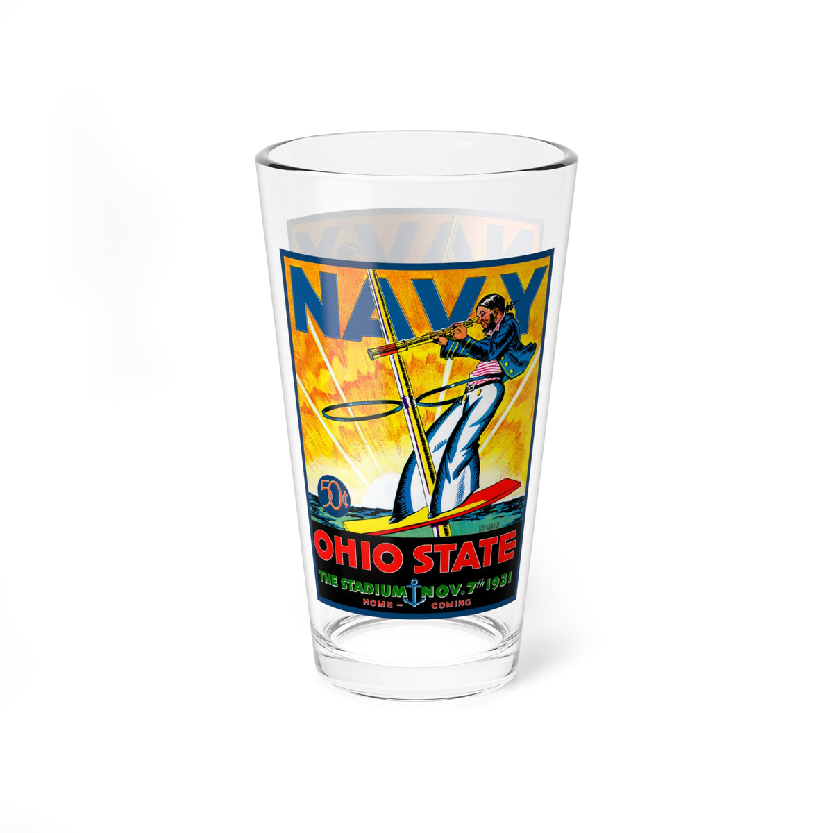 1931 Ohio State Navy Vintage Program Cover 16oz Mixing Glass