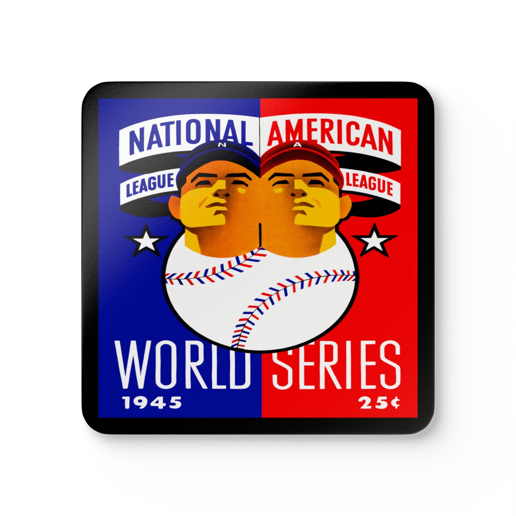 1945 Baseball World Series National League American League Program Cover - Corkwood Coaster Set