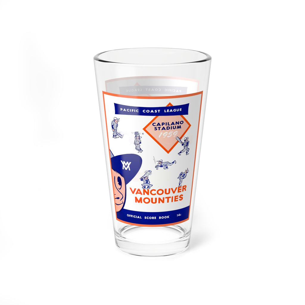 1959 Vancouver Mounties Baseball Mixing Glass — 16oz Vintage Pacific Coast League Bar Glass