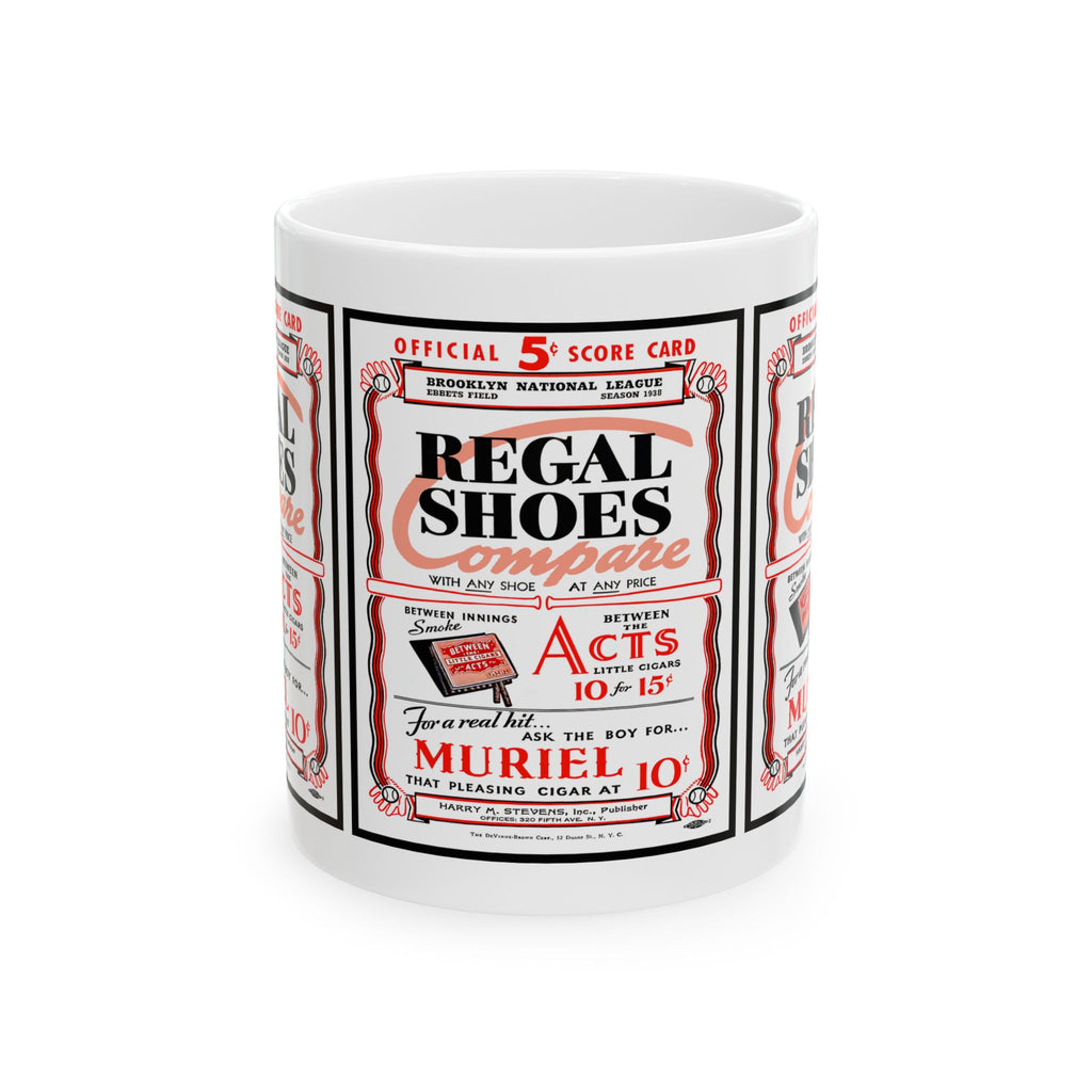 Vintage 1938 Brooklyn Dodgers Program Cover - Regal Shoes Ceramic Mug (11oz, 15oz) - Coffee Cup