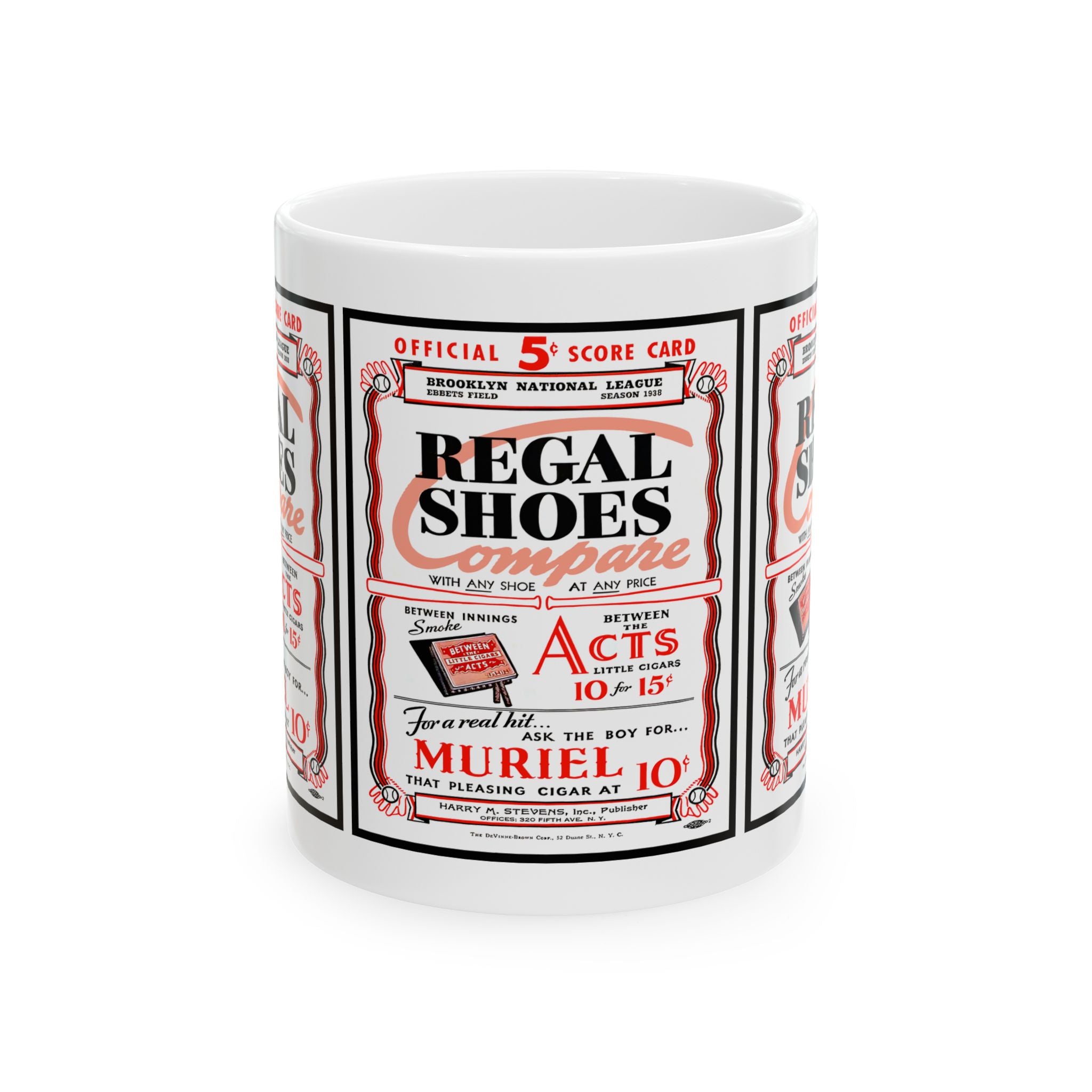 Vintage 1938 Brooklyn Dodgers Program Cover - Regal Shoes Ceramic Mug (11oz, 15oz) - Coffee Cup