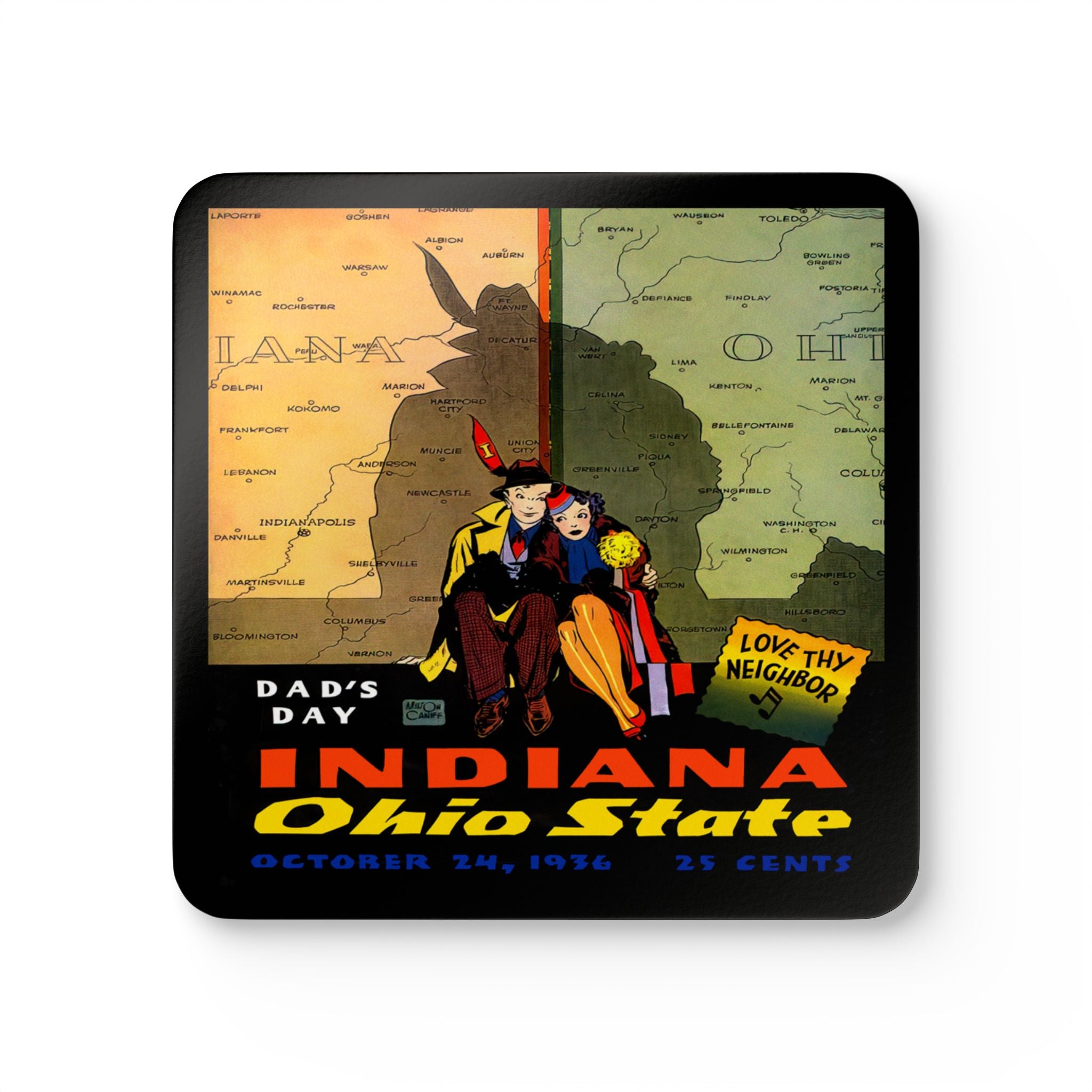 1936 Vintage Indiana - Ohio State Football Program Cover - Corkwood Coaster Set