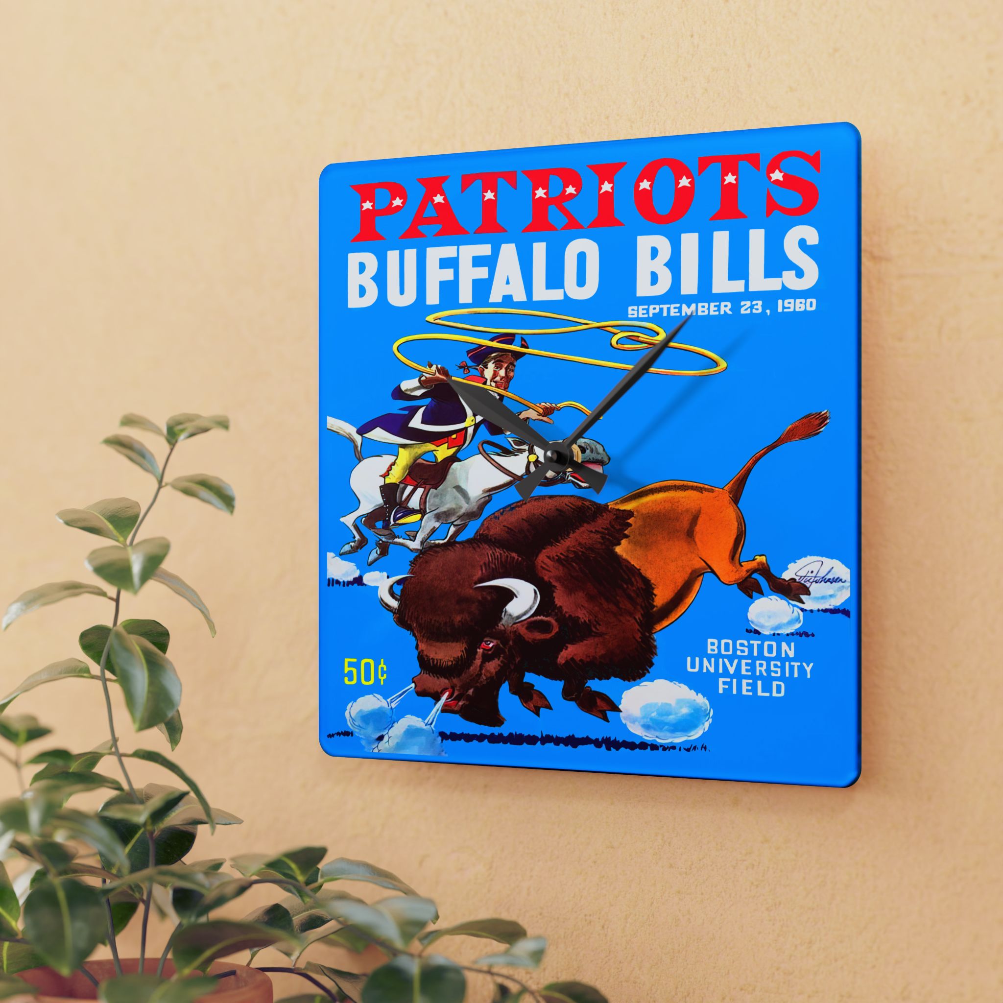 Vintage Sports Wall Clock, Retro 1960 Football Patriots-Bills Acrylic Clock, 60s Game Day Decor, Football Fan Gift, Patriots Memorabilia