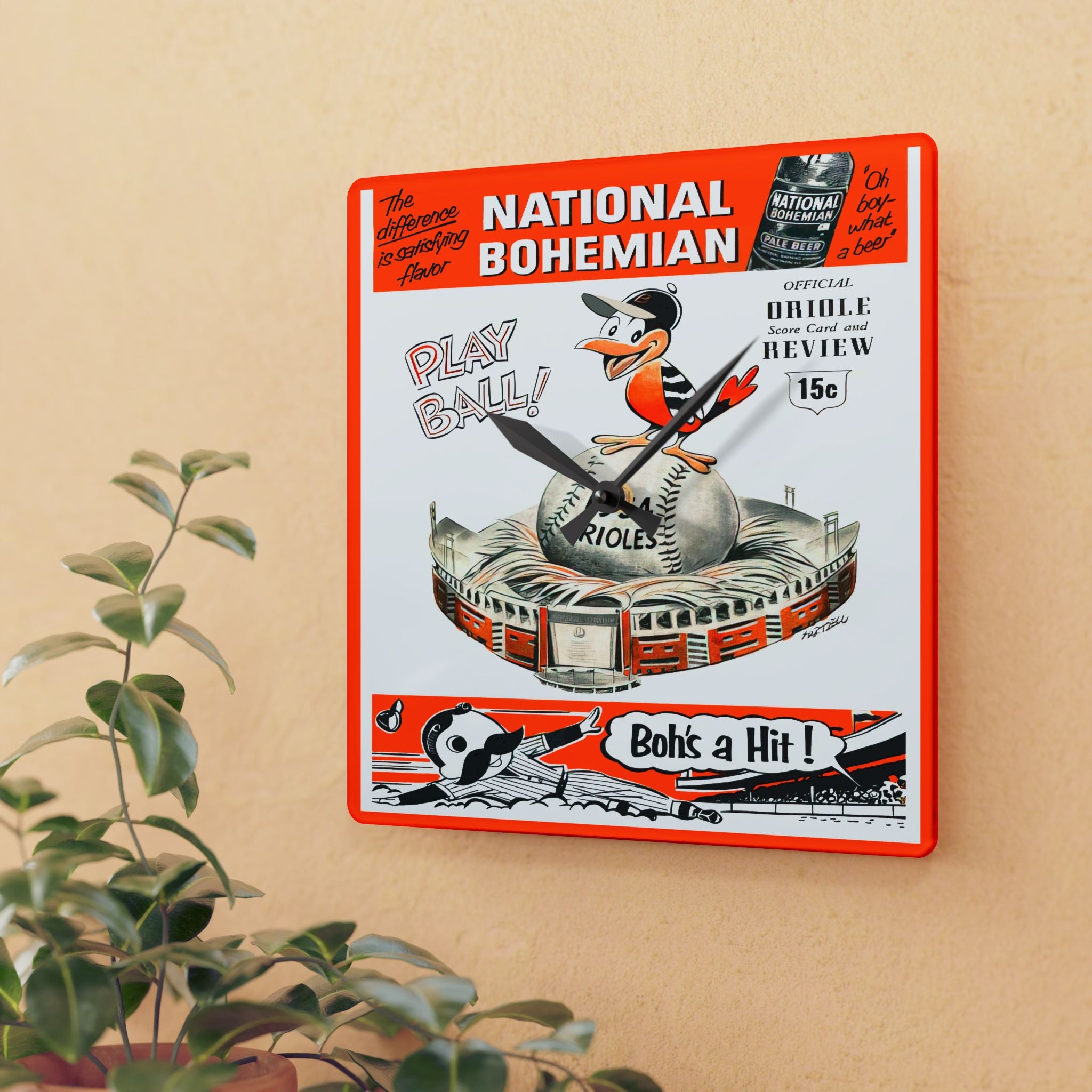 1954 Vintage Baltimore Orioles Baseball Scorebook Cover - Acrylic Wall Clock