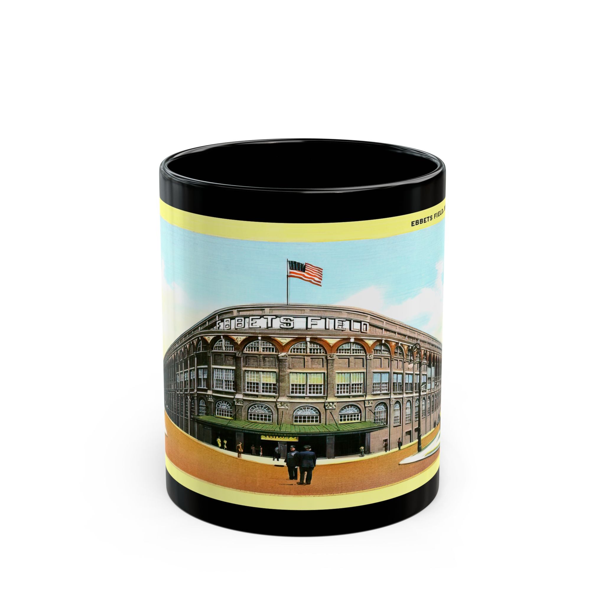Vintage Brooklyn Dodgers Ebbets Field Street View Postcard - Black Mug 11 oz