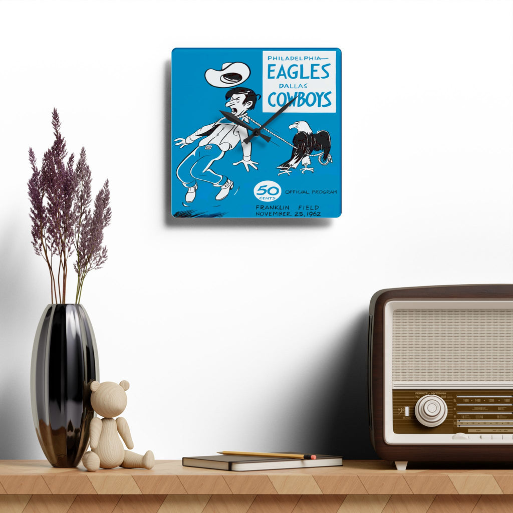 1962 Vintage Dallas Cowboys - Philadelphia Eagles Football Program Cover - Acrylic Wall Clock