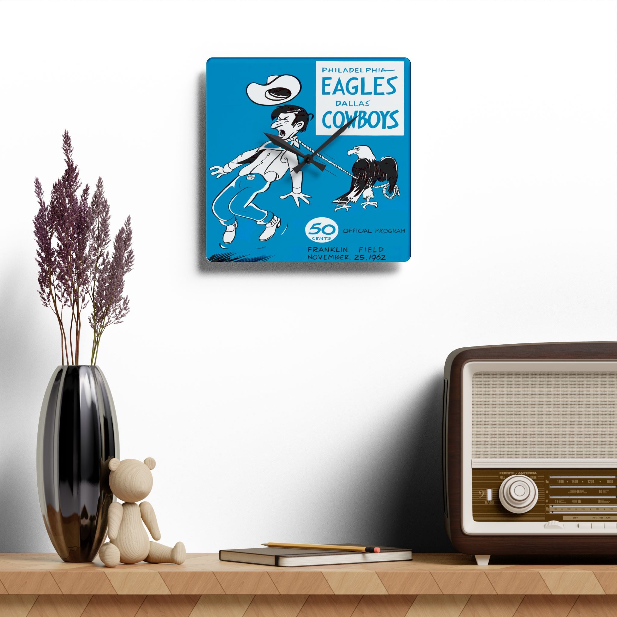 1962 Vintage Dallas Cowboys - Philadelphia Eagles Football Program Cover - Acrylic Wall Clock