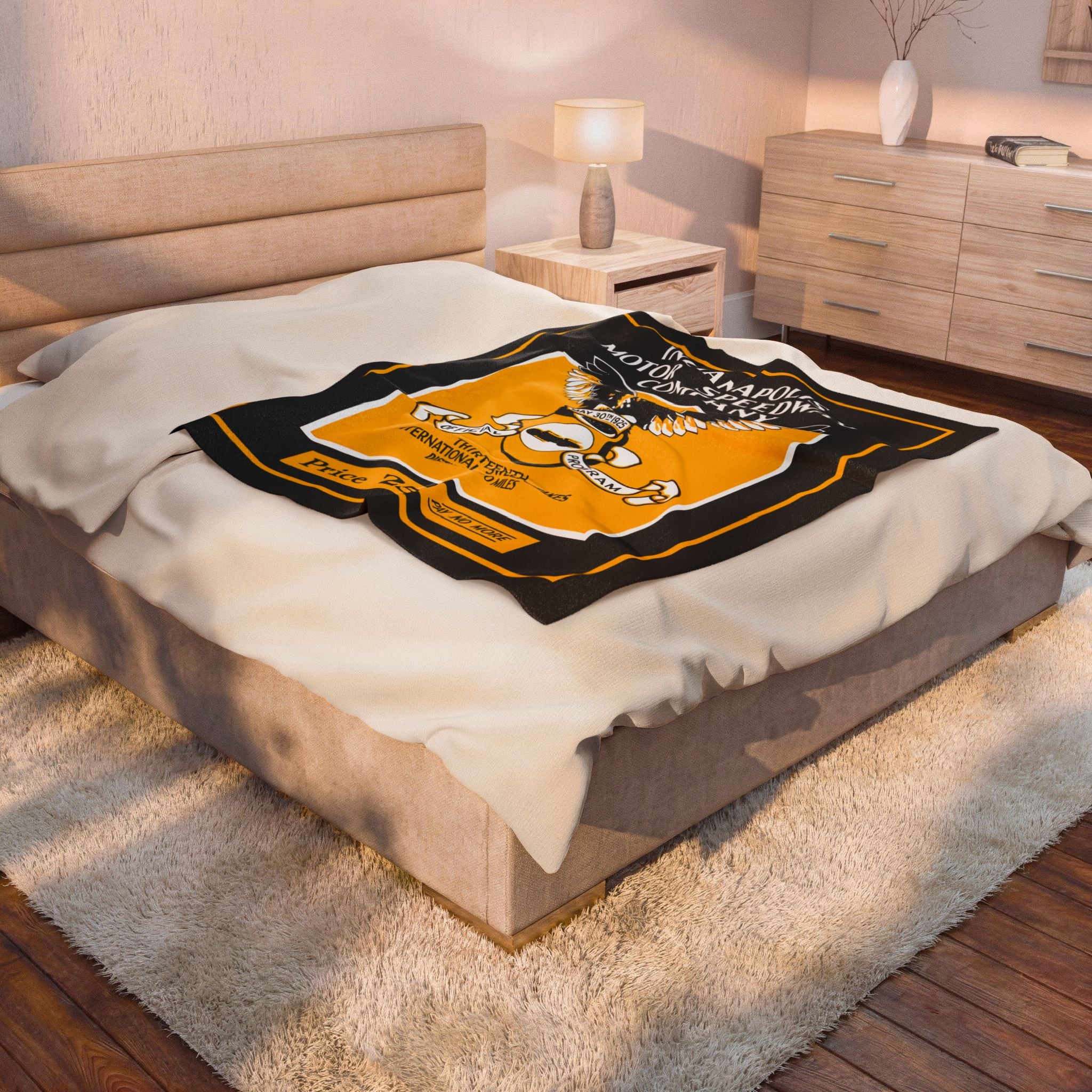 Velveteen Plush Blanket - 1925 Vintage Indianapolis 500 Racing Program Cover, Throw Blanket, Cozy Home Decor, Racing Fan Gift, Vintage Car