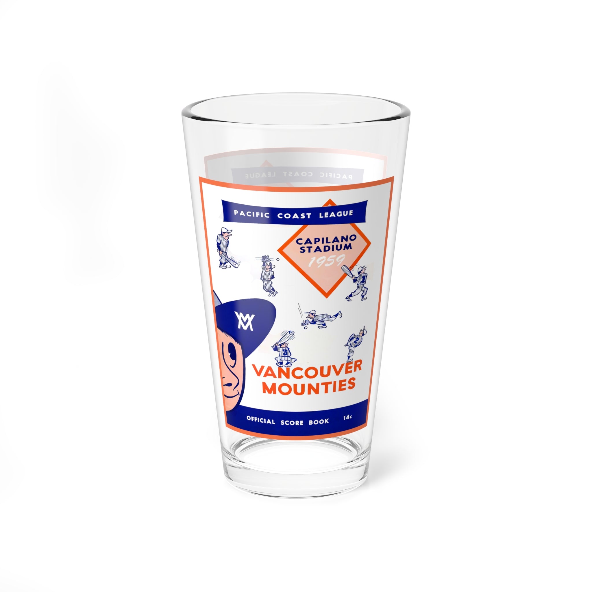 1959 Vancouver Mounties Baseball Mixing Glass — 16oz Vintage Pacific Coast League Bar Glass