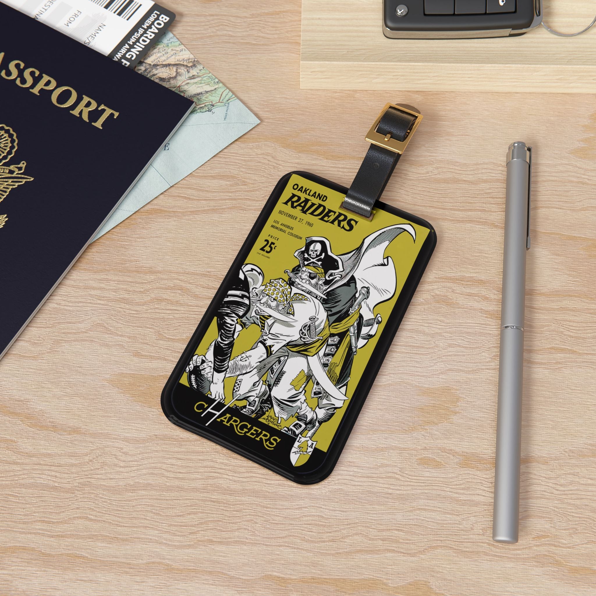 Vintage Football Luggage Tag, 1960 Oakland Raiders-Los Angeles Chargers, Bag Tag, Suitcase Identifier, Travel Accessory, Sports Fan Gift