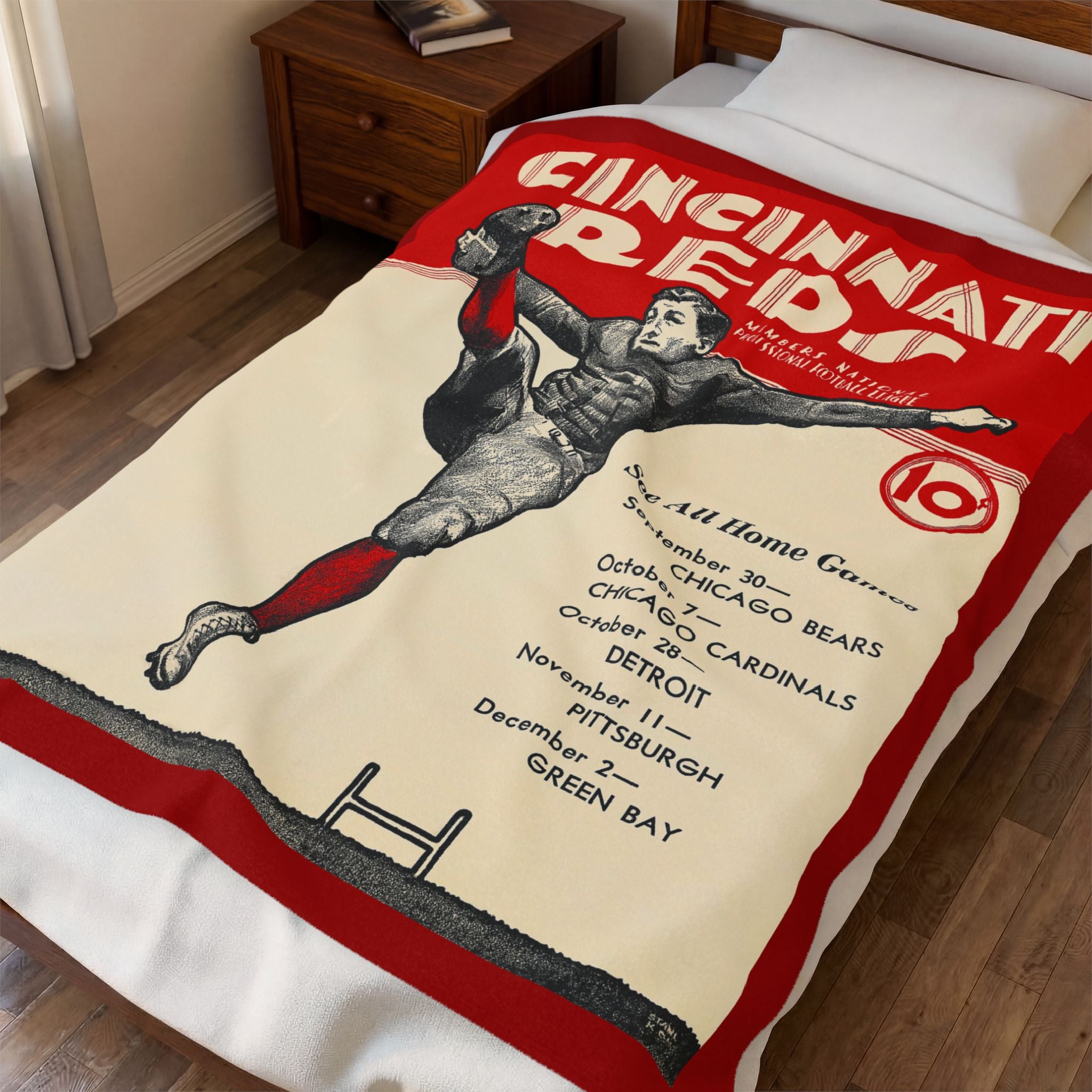 Throw Blanket, 1934 Vintage Cincinnati Reds Football Schedule - Cozy Couch Blanket, Football Fan Gift, Sports Memorabilia, Home Decor, Man