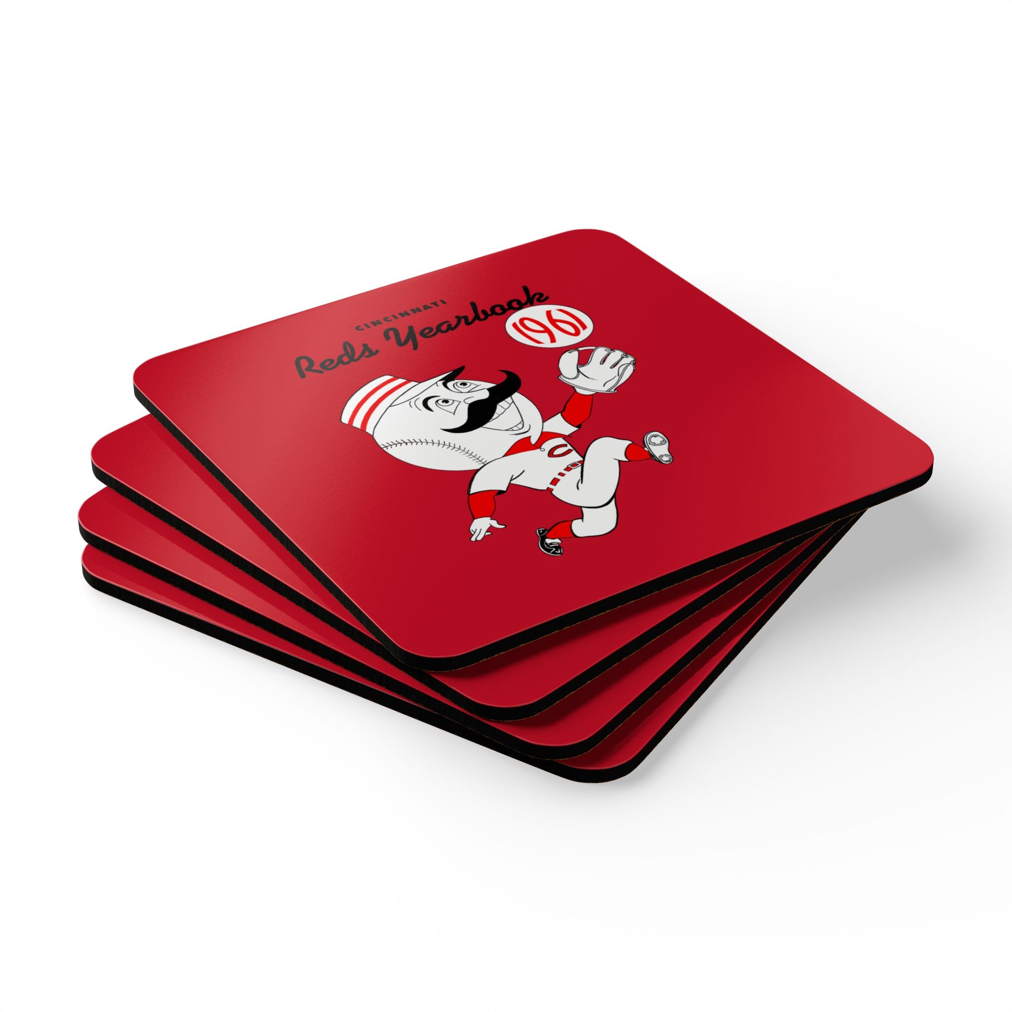 1961 Cincinnati Reds Baseball Yearbook - Corkwood Coaster Set