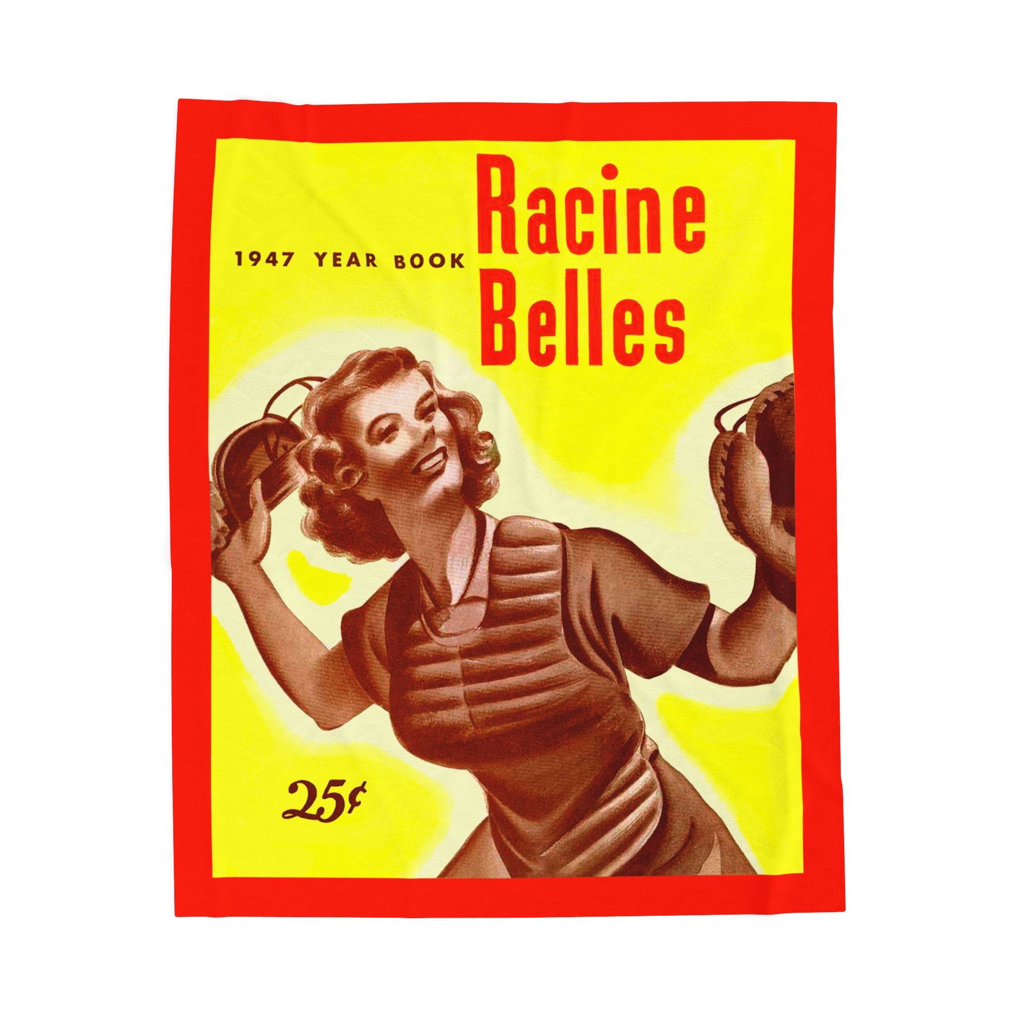 Velveteen Plush Blanket, Racine Belles Baseball Throw, Vintage Sports Fan Gift, 1947 AAGPBL Home Decor, Cozy Sofa Cover, Retro Sports