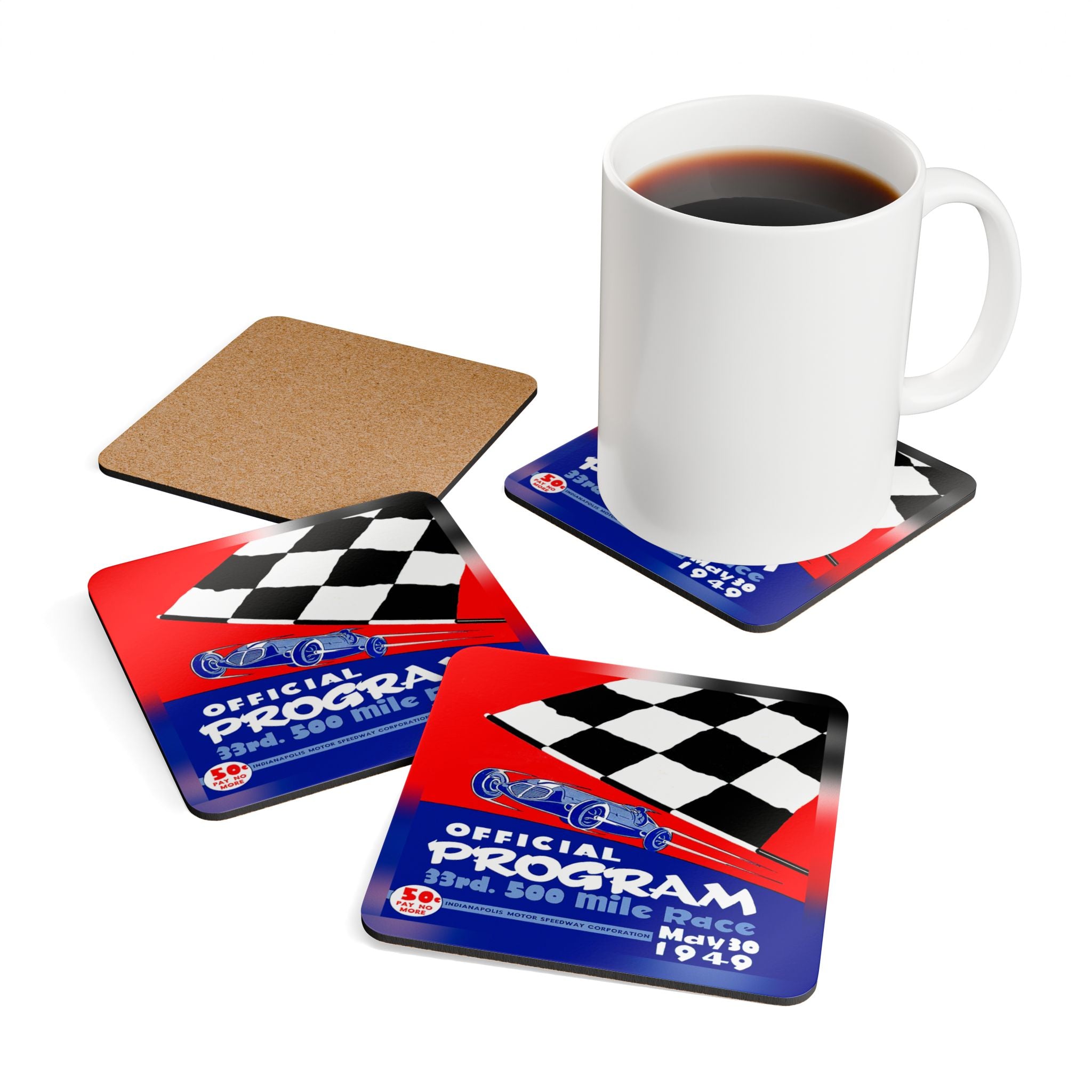 1949 Vintage Indianapolis 500 Racing Program Cover - Corkwood Coaster Set