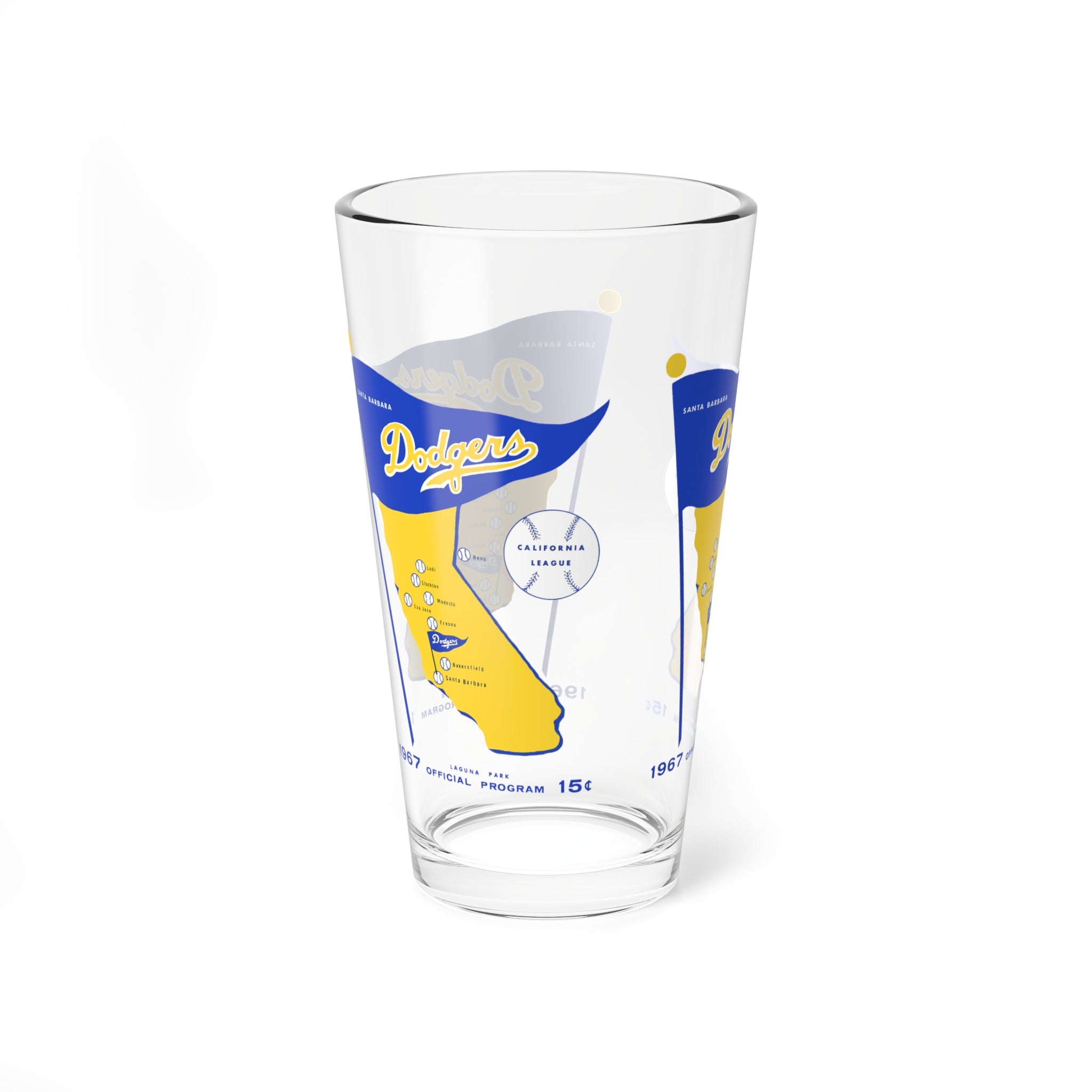 1967 Vintage Santa Barbara Dodgers Baseball - California League -  Pint Glass, 16oz
