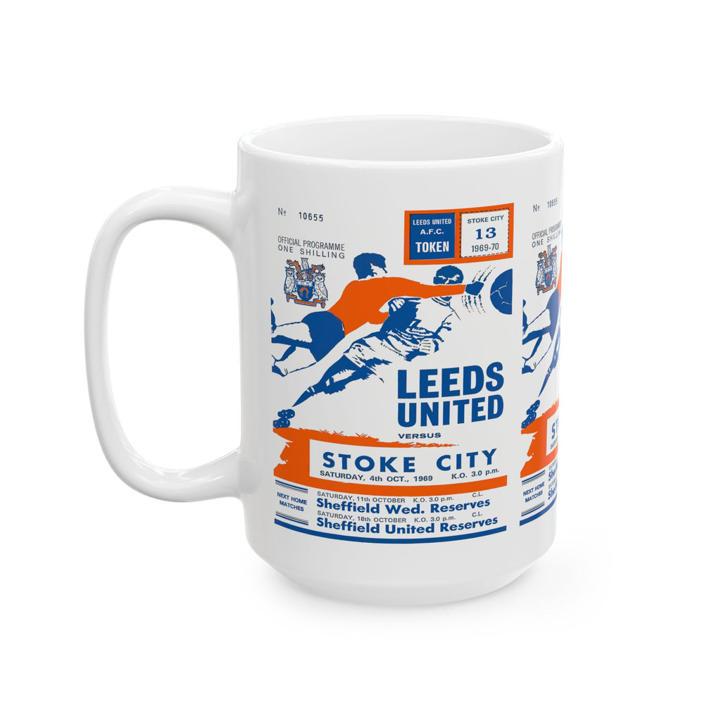 Vintage English Football Ceramic Mug, 11oz, 15oz - 1969 Stoke City vs Leeds United, Soccer Fan Gift, Sports Memorabilia, Retro Football Mug,