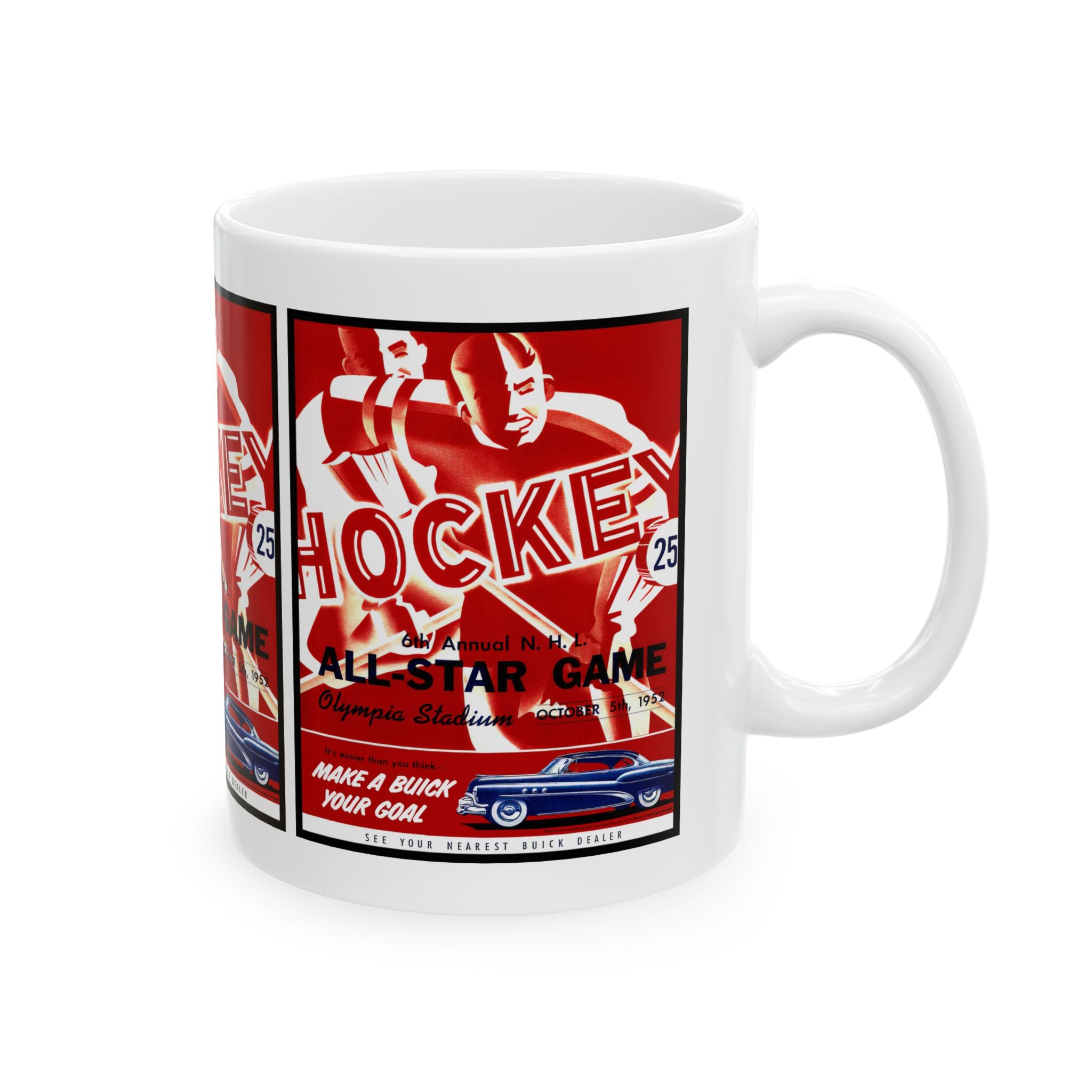 Vintage 1952 Hockey All-Star Game Program Ceramic Mug - Sports Fan Gift, Hockey Memorabilia, Gift for Dad, Unique Sports Collectible, Retro