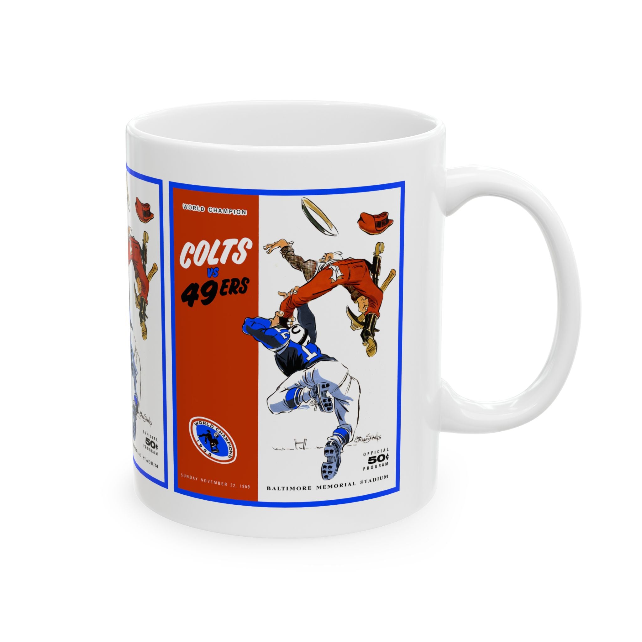 Football Ceramic Mug, 1959 San Francisco 49ers - Baltimore Colts, Sports Fan Gift, Coffee Cup, Tea Mug, Gift for Him