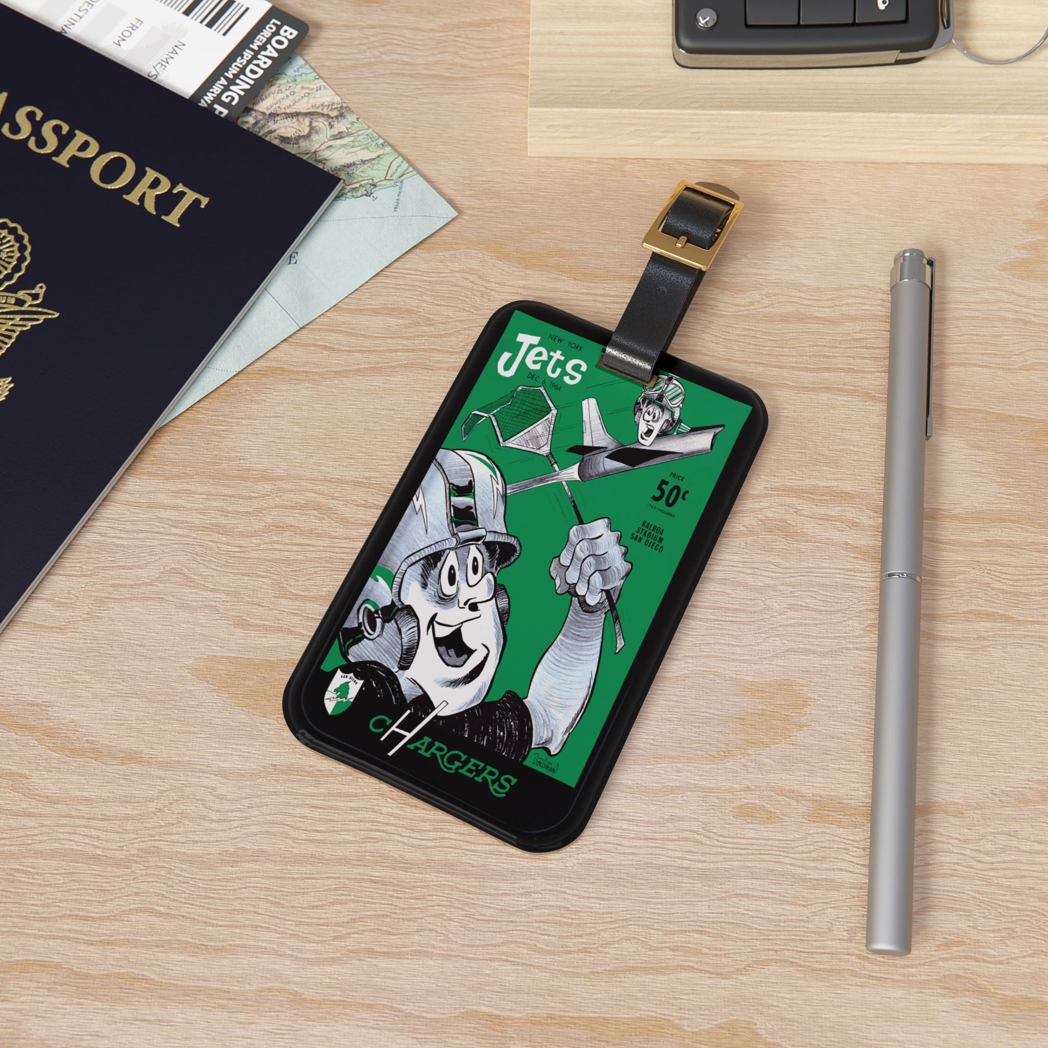 1964 Football Jets Chargers Luggage Tag | Retro Football Travel ID
