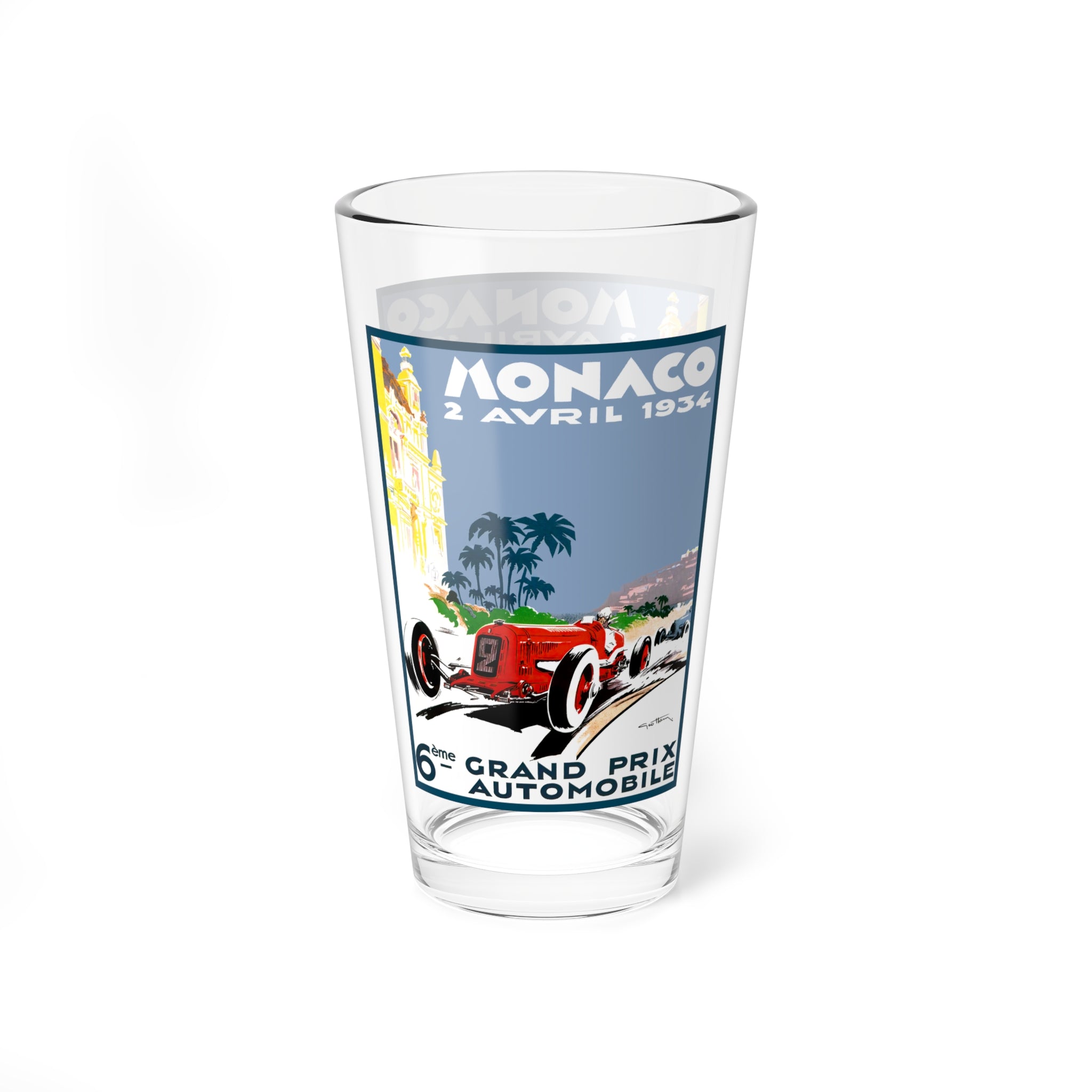 Monaco 1934 Racing Mixing Glass, 16oz - Vintage Car Enthusiast Barware, Cocktail Glass, Drinkware Gift, Bartender Supplies, Retro Car Decor