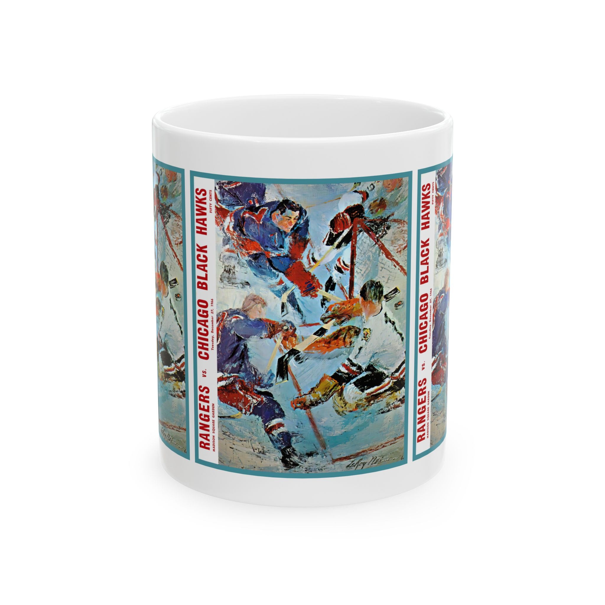 Vintage Hockey Ceramic Mug, 11oz, 15oz - 1966-1967 New York Rangers - Chicago Blackhawks Cup, Sports Fan Gift, Hockey Lover Present, Retro