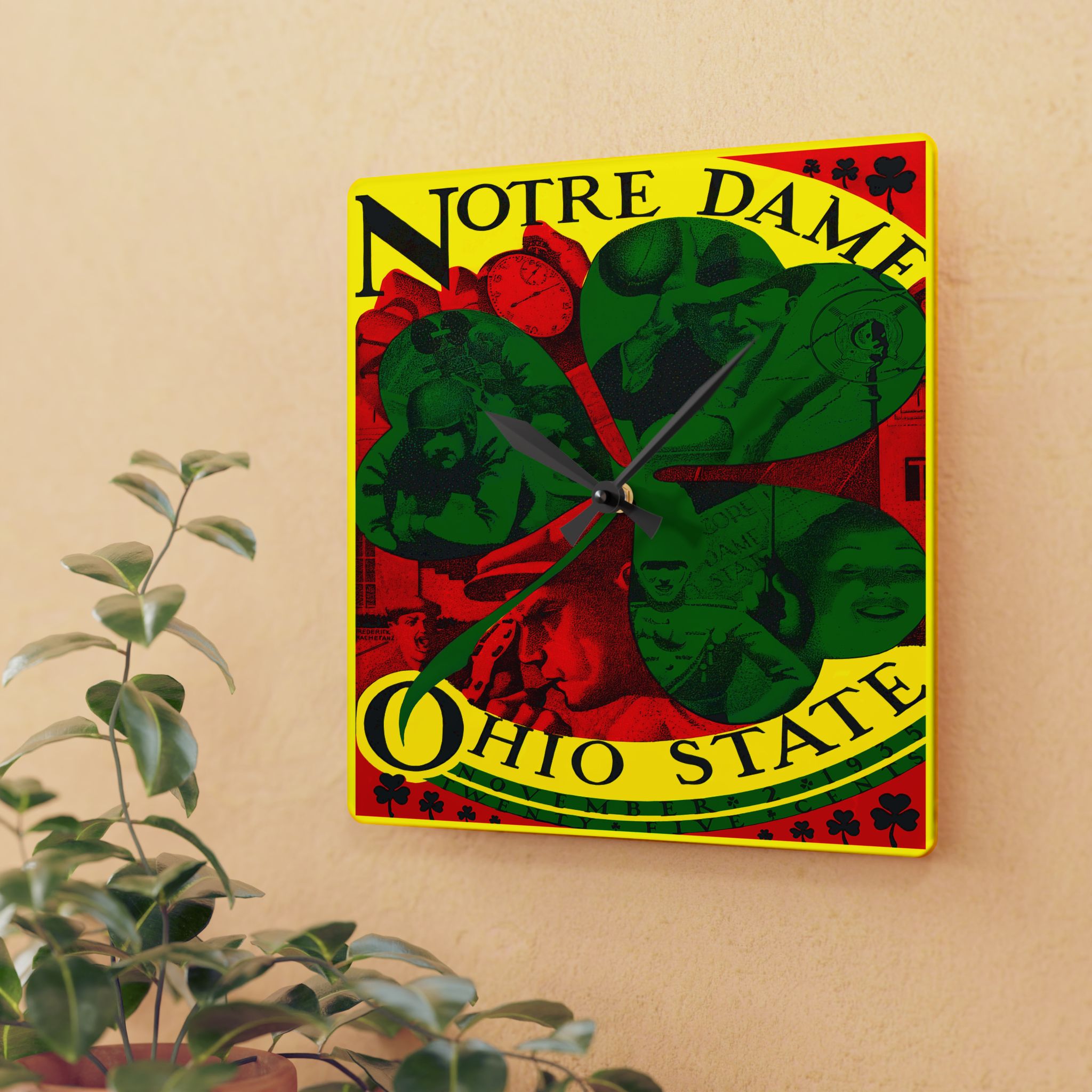 College Football Acrylic Wall Clock, Ohio State vs. Notre Dame Game, Sports Fan Decor, Football Memorabilia, Unique Wall Art, Man Cave Clock