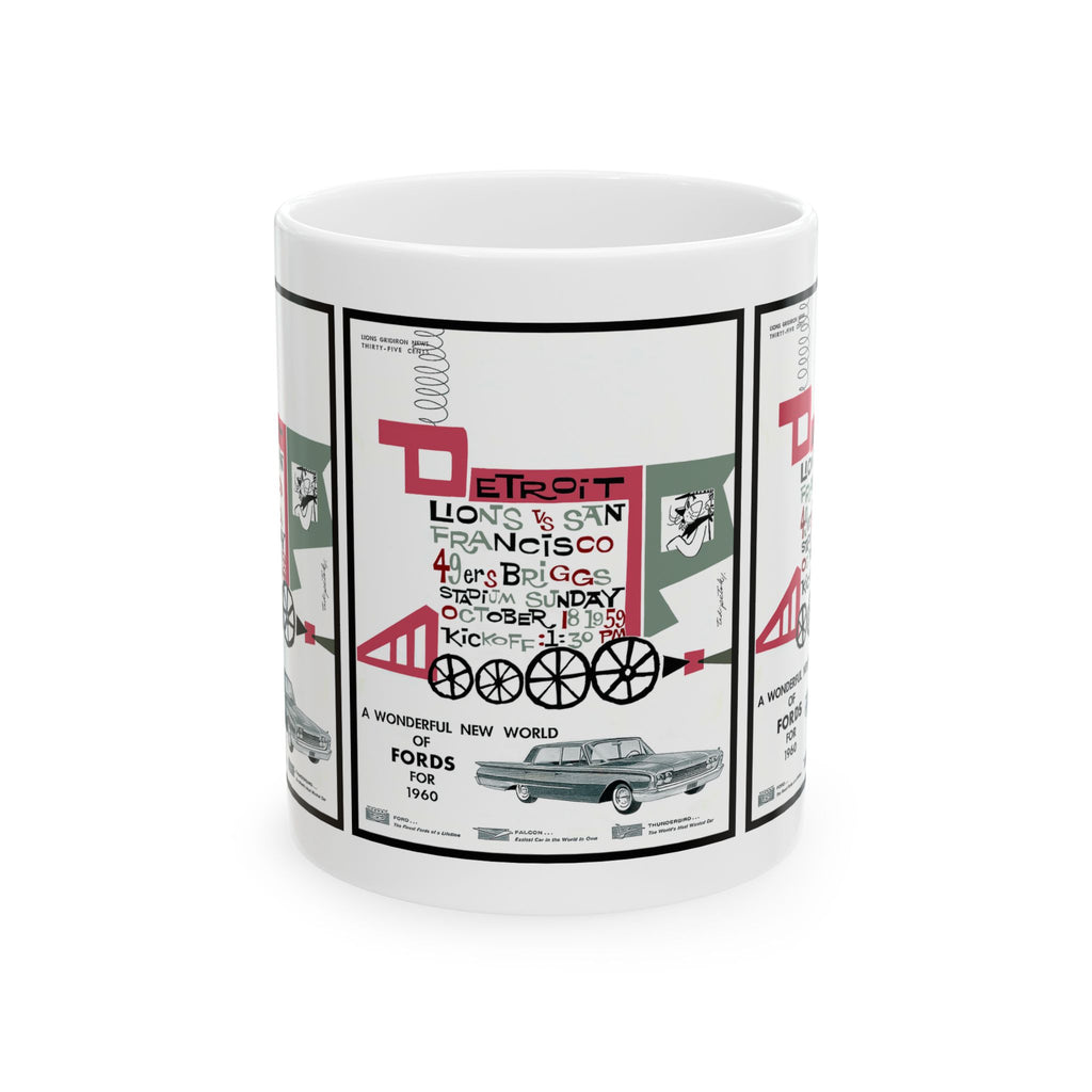 Football Ceramic Mug, 1959 Detroit Lions vs San Francisco 49ers, Sports Fan Gift, Football Coffee Cup, Team Rivalry, Game Day Drinkware