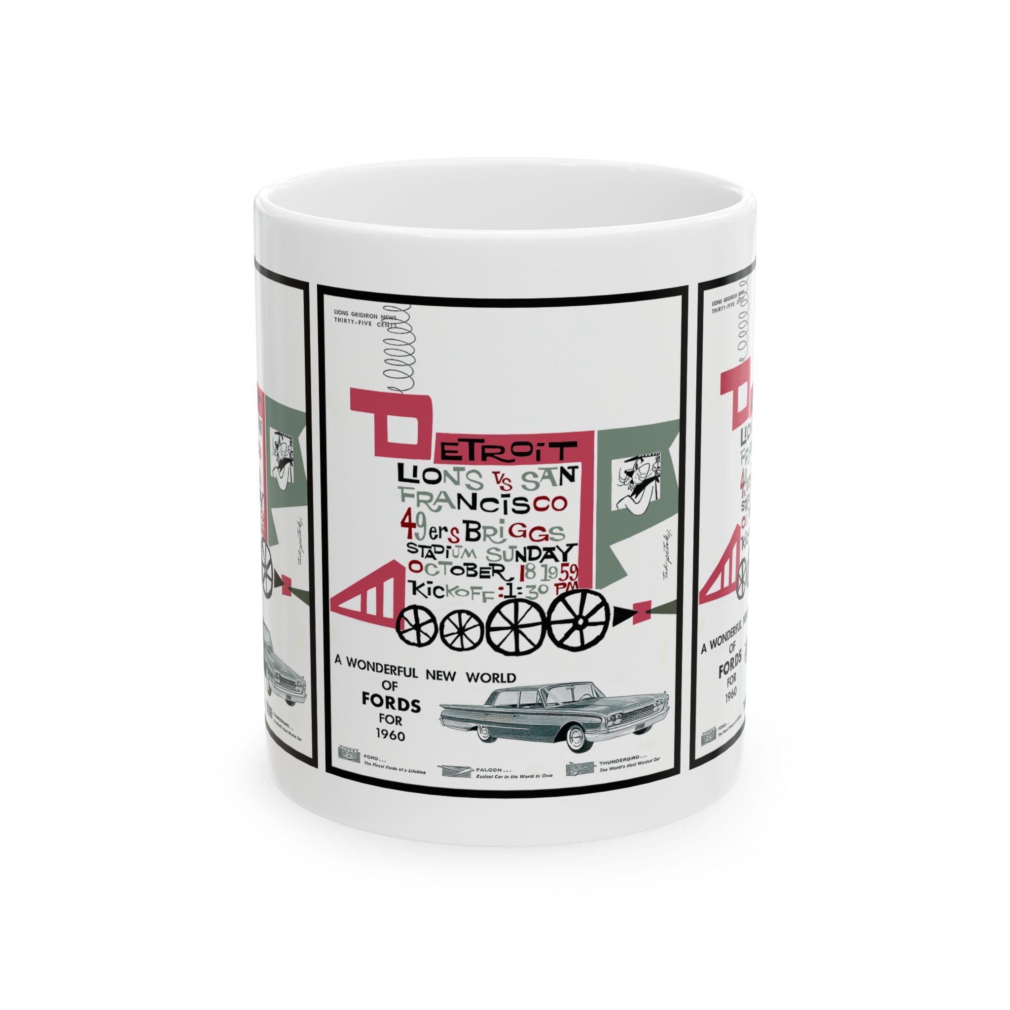 Football Ceramic Mug, 1959 Detroit Lions vs San Francisco 49ers, Sports Fan Gift, Football Coffee Cup, Team Rivalry, Game Day Drinkware