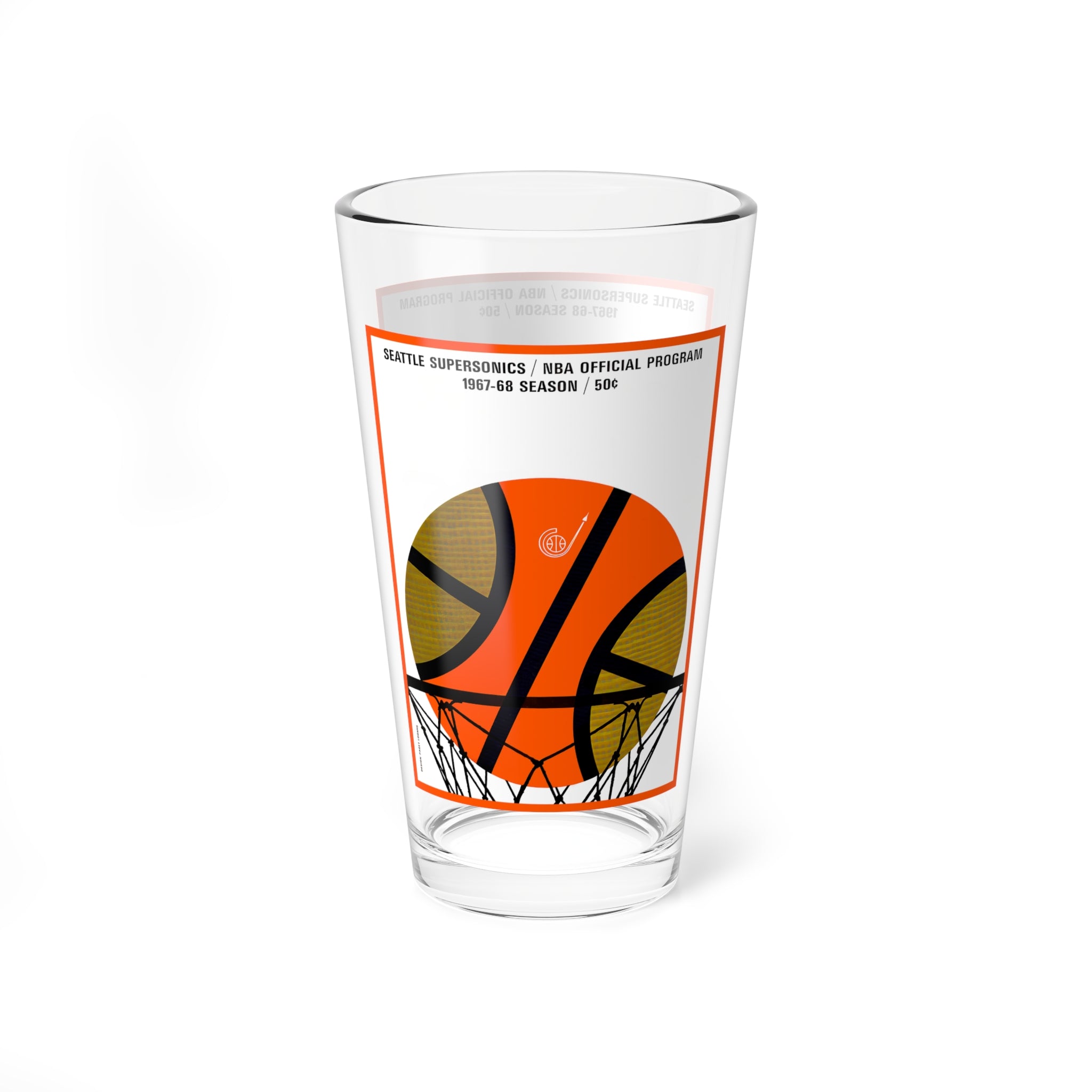 Glass, 1967 Seattle SuperSonics Basketball Design, Sports Barware, Gift for Sports Fans, 16oz Mixing Glass, Basketball Memorabilia, Vintage