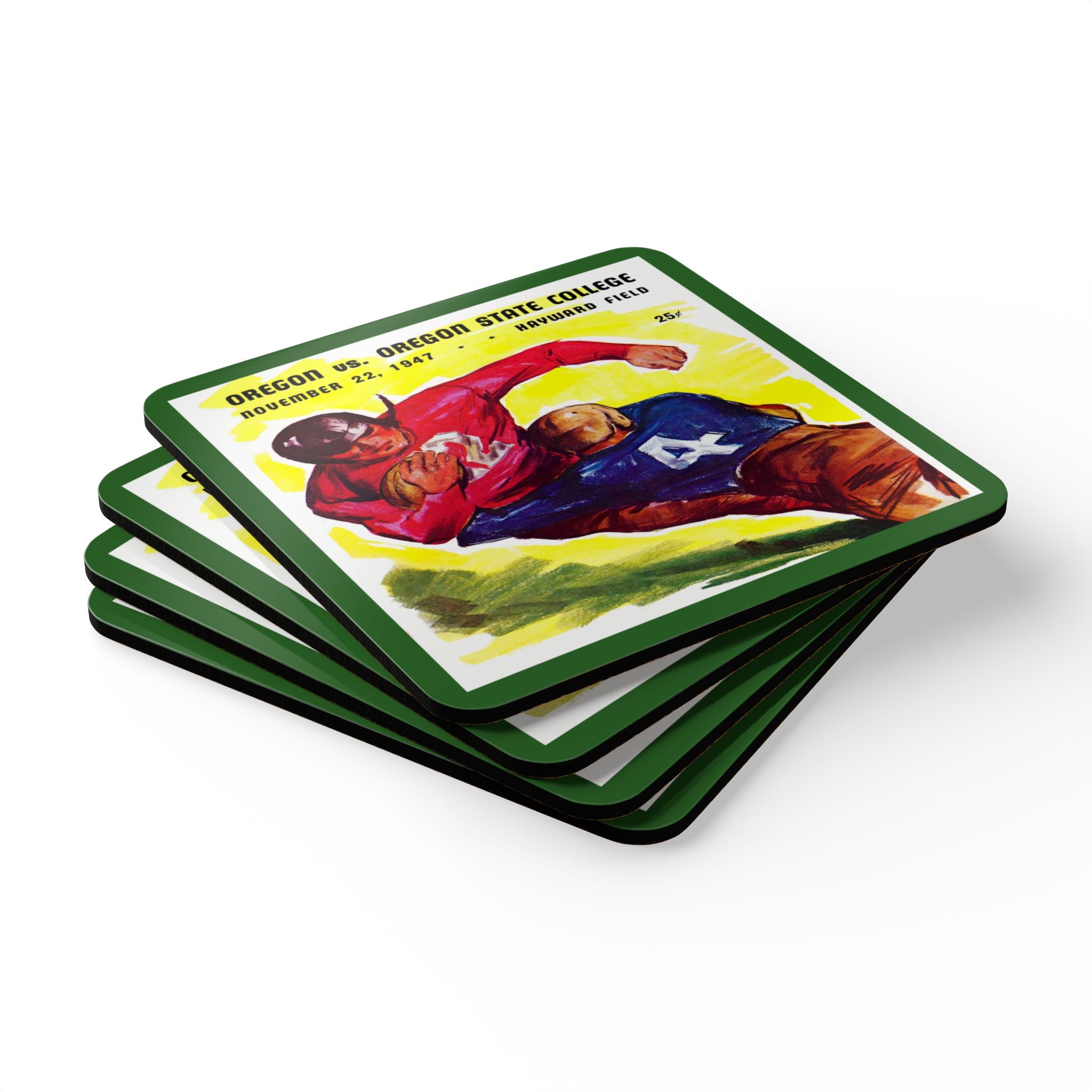 1947 Vintage Oregon State College- University of Oregon Ducks Football Program Cover - Corkwood Coaster Set
