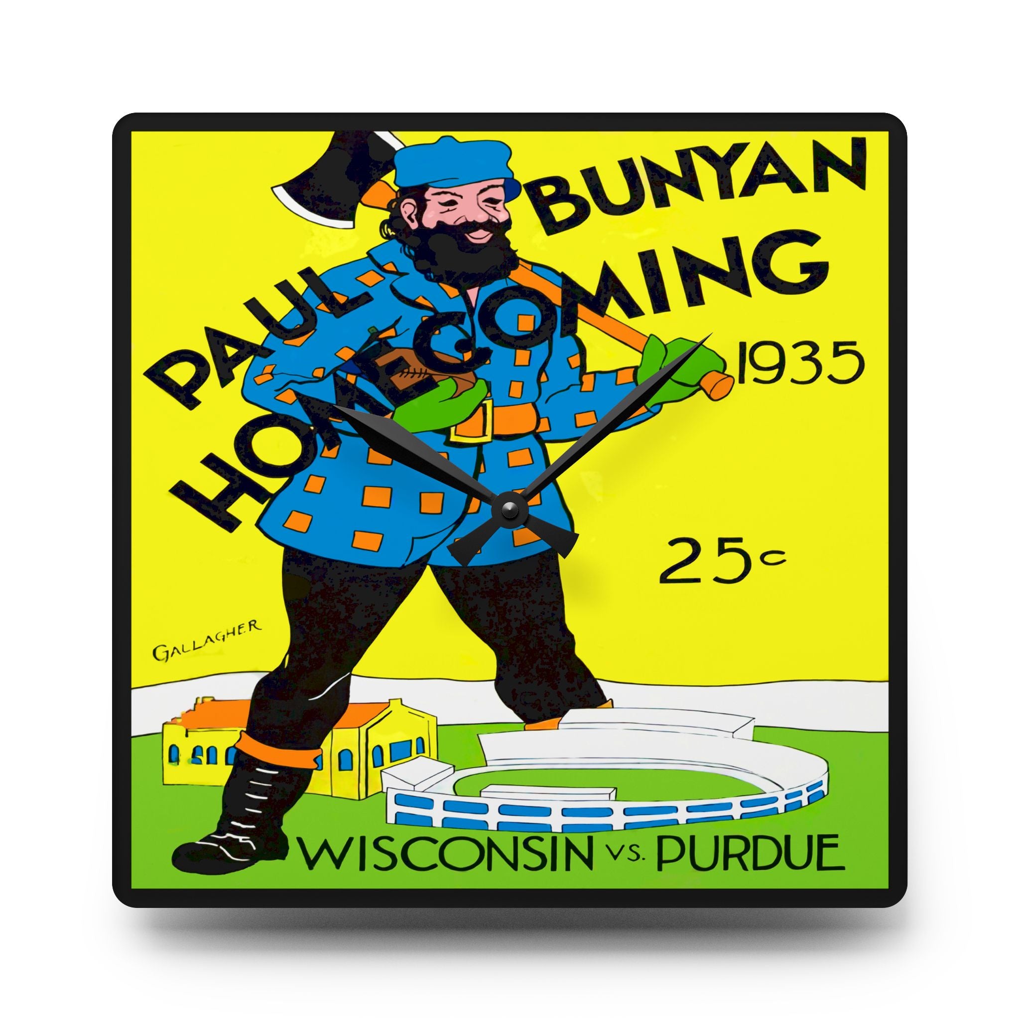 Wall Clock, Vintage Football 1935 Purdue Wisconsin, Sports Fan Decor, Game Day Gift, Acrylic Clock, Retro College Football Memorabilia
