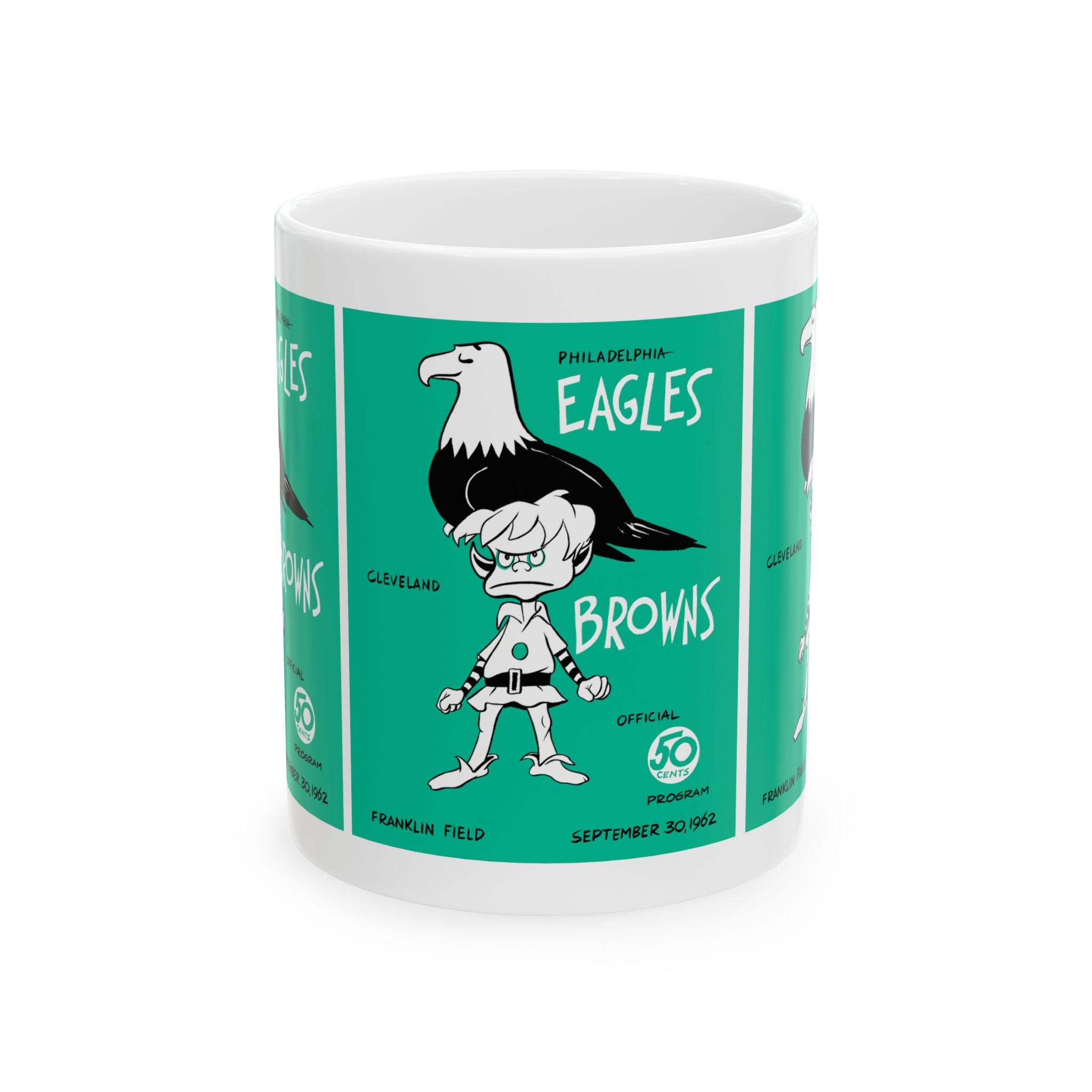 Ceramic Mug, 1962 Eagles Football Browns, Coffee Cup, Sports Fan Gift, Vintage Football Memorabilia, Retro Design