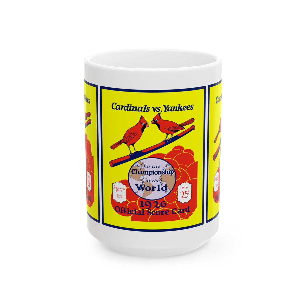 Baseball Scorecard Mug — 1926 Cardinals vs. Yankees Vintage Baseball World Series (11oz/15oz)
