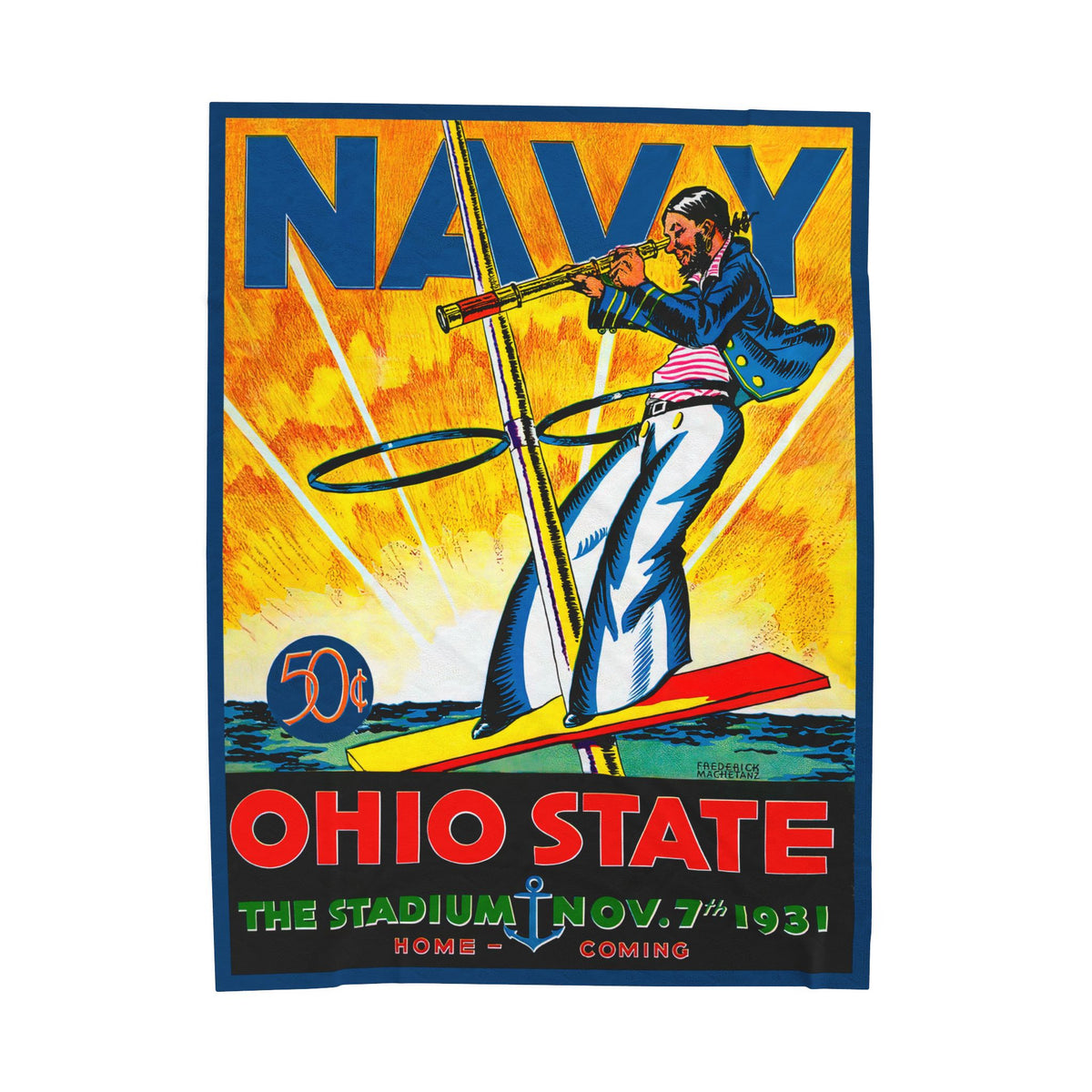 1931 Ohio State Navy Vintage Program Cover Velveteen Plush Blanket