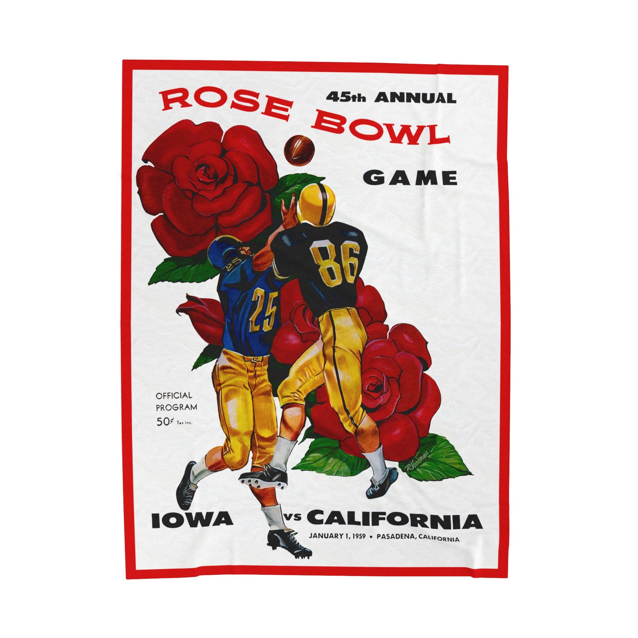 Velveteen Plush Blanket, Vintage Football Program Cover Design, Cozy Throw, Dorm Room Decor, College Football Fan Gift, Home Accents