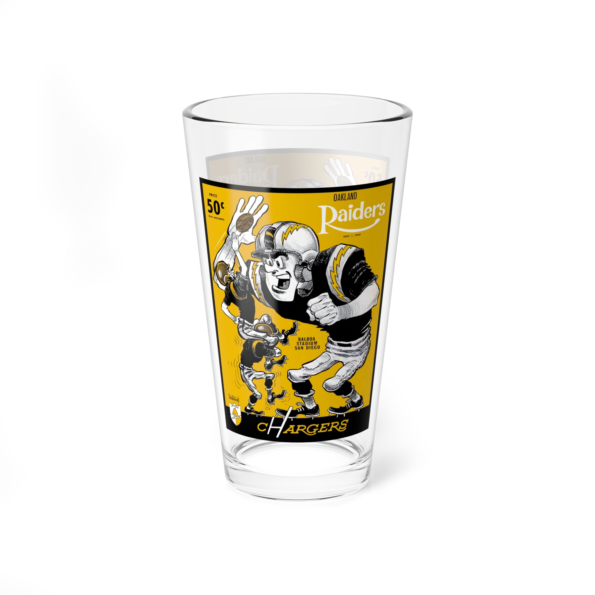 Vintage Football Mixing Glass, 16oz - 1964 Oakland Raiders-San Diego Chargers Memorabilia, Barware Gift, Sports Fan Collectible, Retro Home