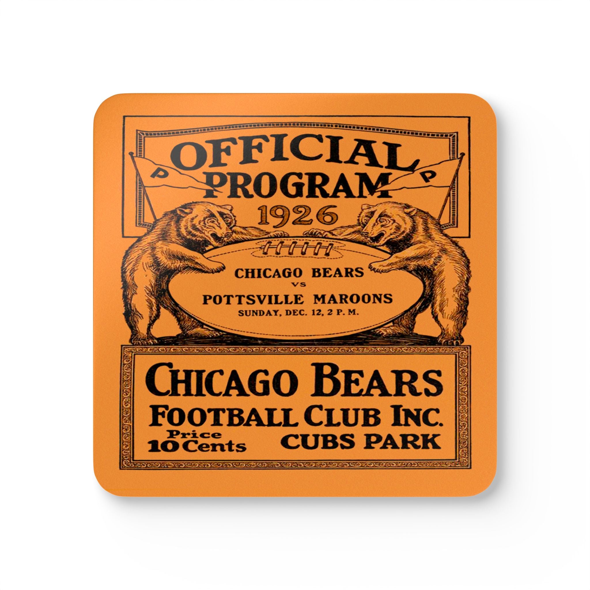 1926 Vintage Chicago Bears-Pottsville Maroons Football Program Cover - Corkwood Coaster Set