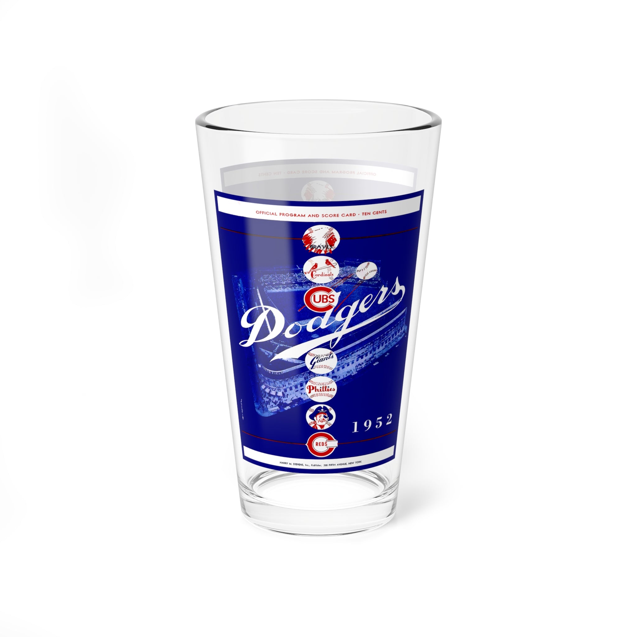 Mixing Glass, 16oz - 1952 Baseball Brooklyn Dodgers Program, Vintage Barware, Unique Cocktail Glass, Baseball Lover Gift, Sports Memorabilia